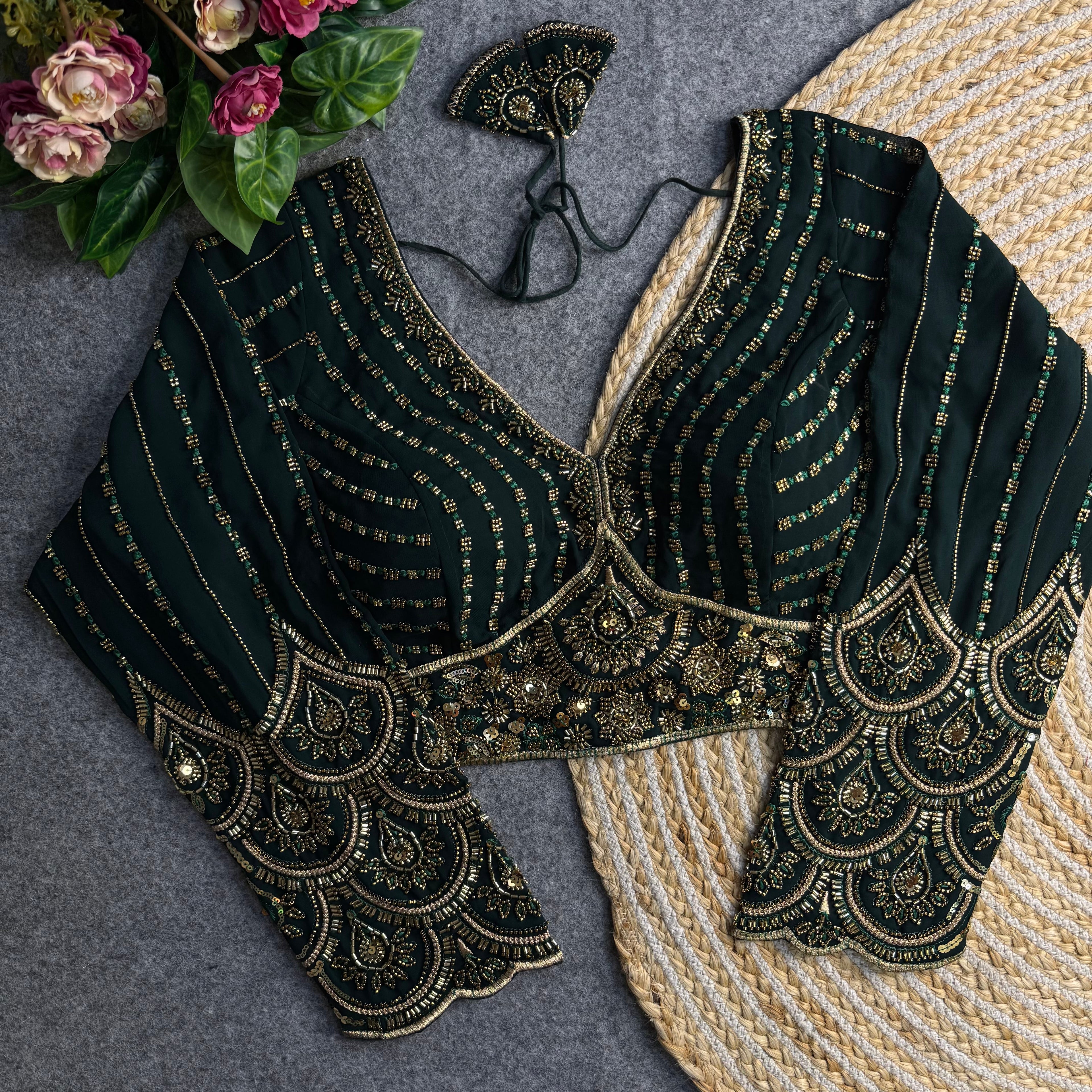 ELEGANT HAND-EMBROIDERED BEADED LONG SLEEVE BLOUSE