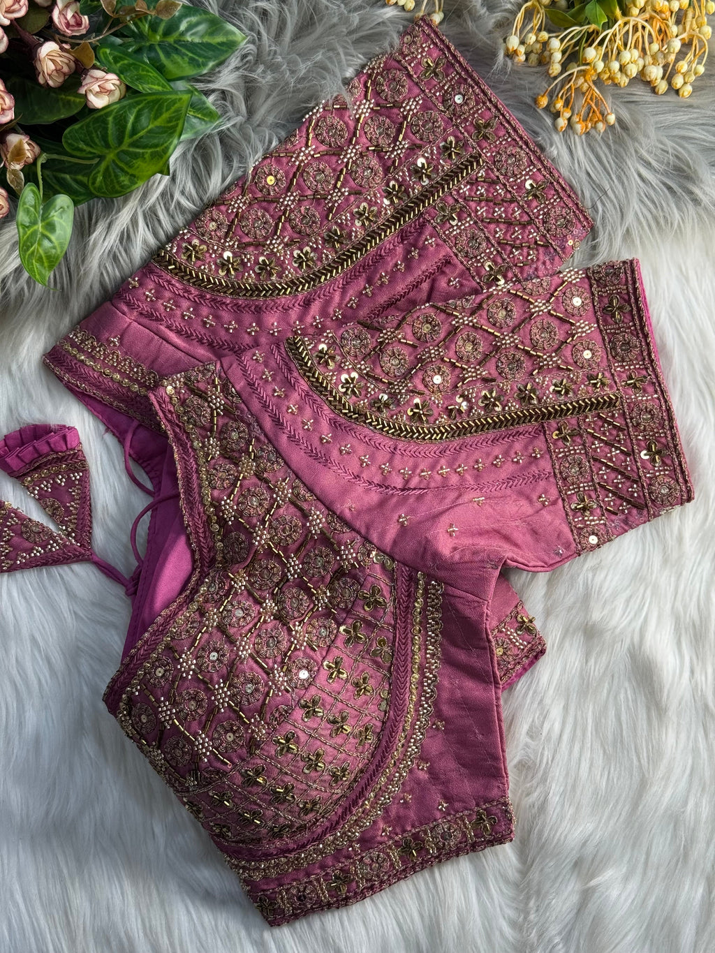 BEAUTIFUL HEAVY STARS & BEADS COPPER MATCHING WORK BRIDAL BLOUSE