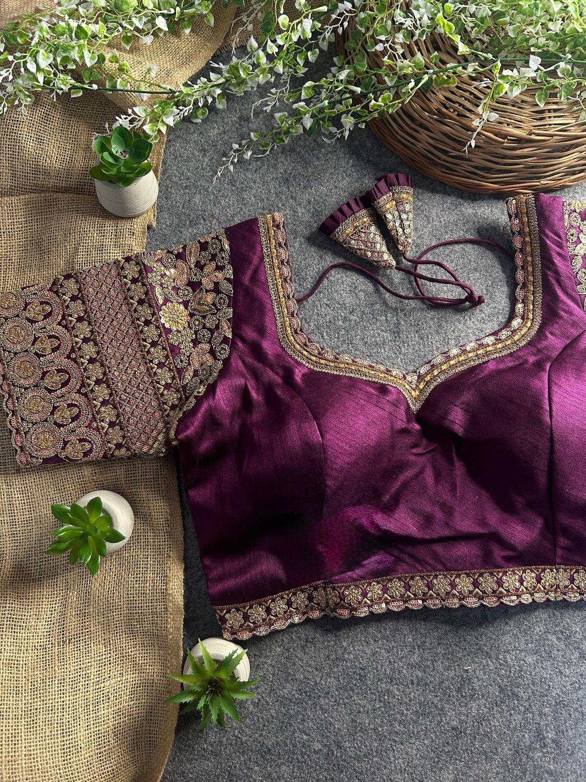 Stunning Heavy Sleeves Bridal Blouse with Thread & Sequin Embroidery