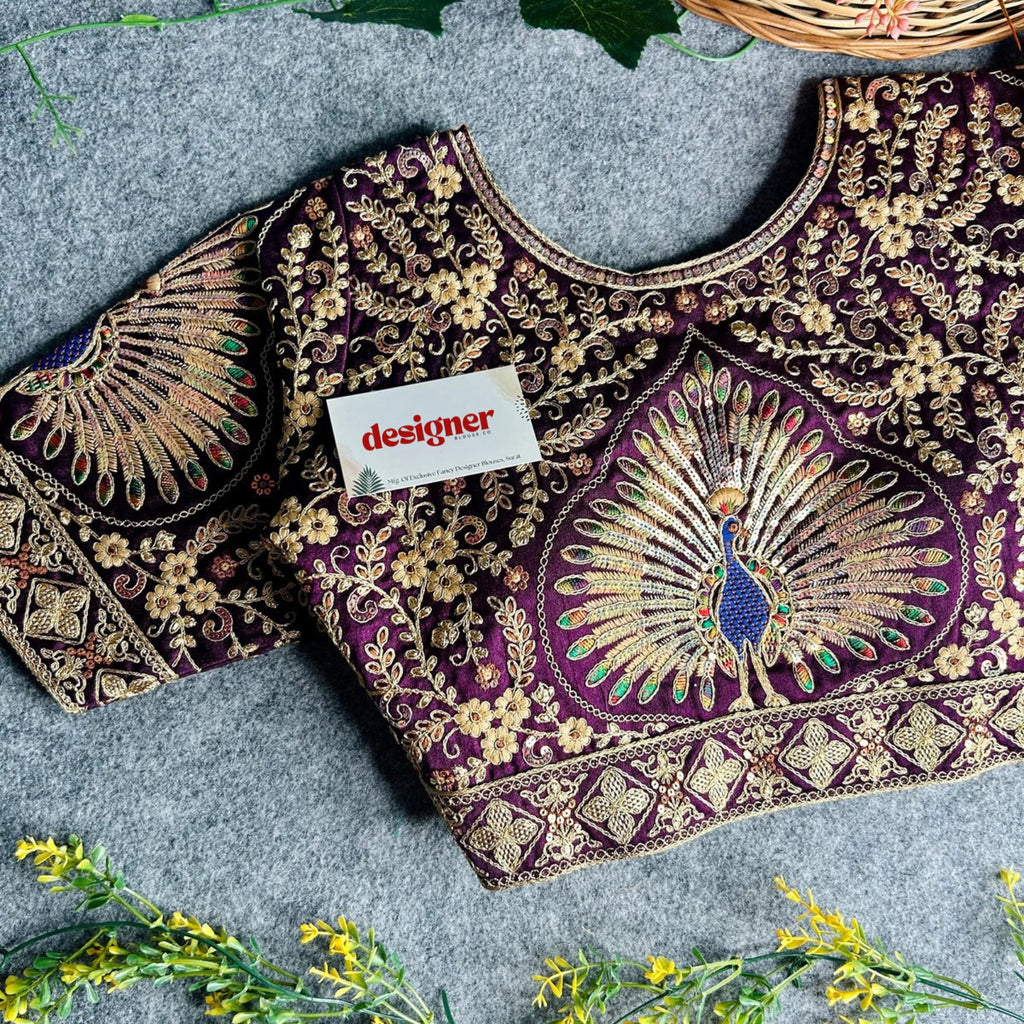 Beautiful Heavy Codding Work Peacock Bridal Blouse - Italian Silk