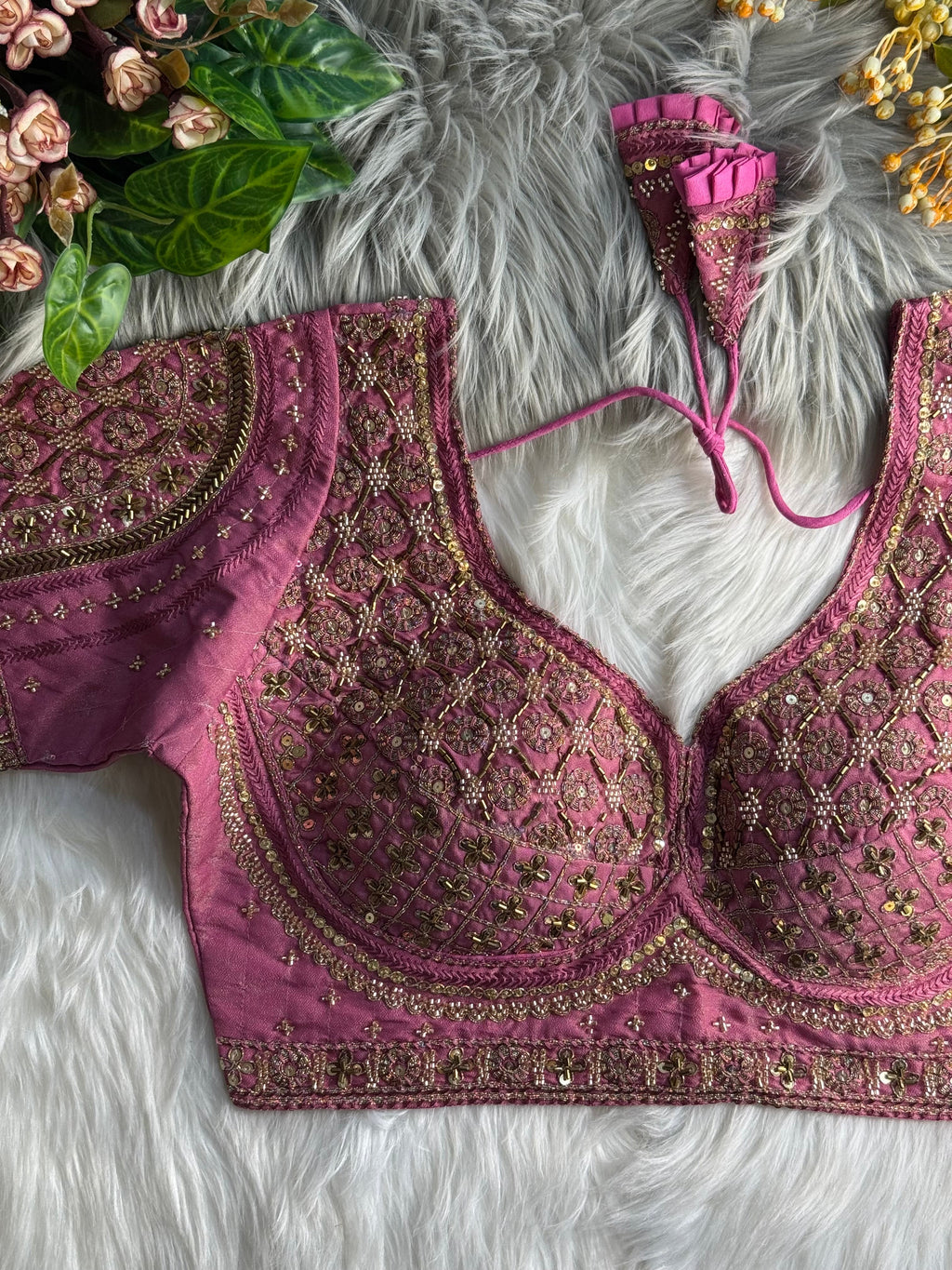 BEAUTIFUL HEAVY STARS & BEADS COPPER MATCHING WORK BRIDAL BLOUSE