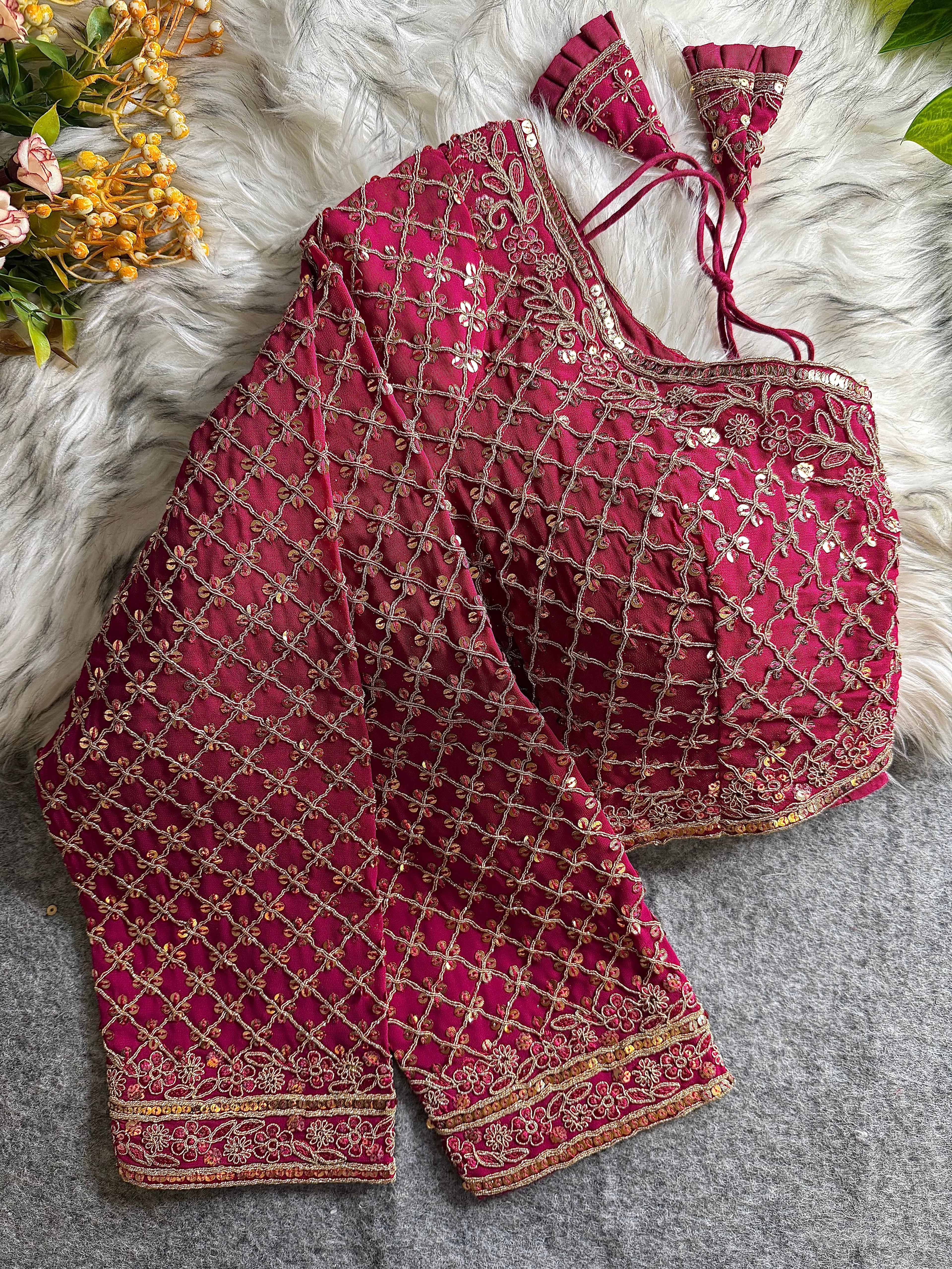 Heavy Fox Georgette Codding Sequence Work Full Sleeve Bridal Blouse