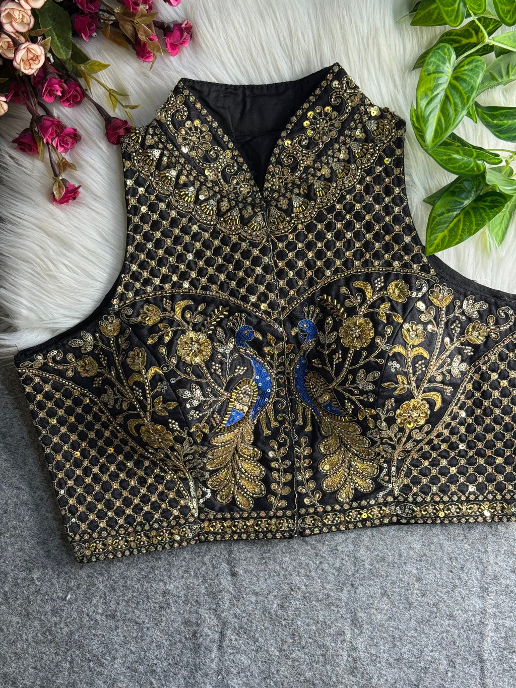 Halter Neck Handwork Peacock Blouse
