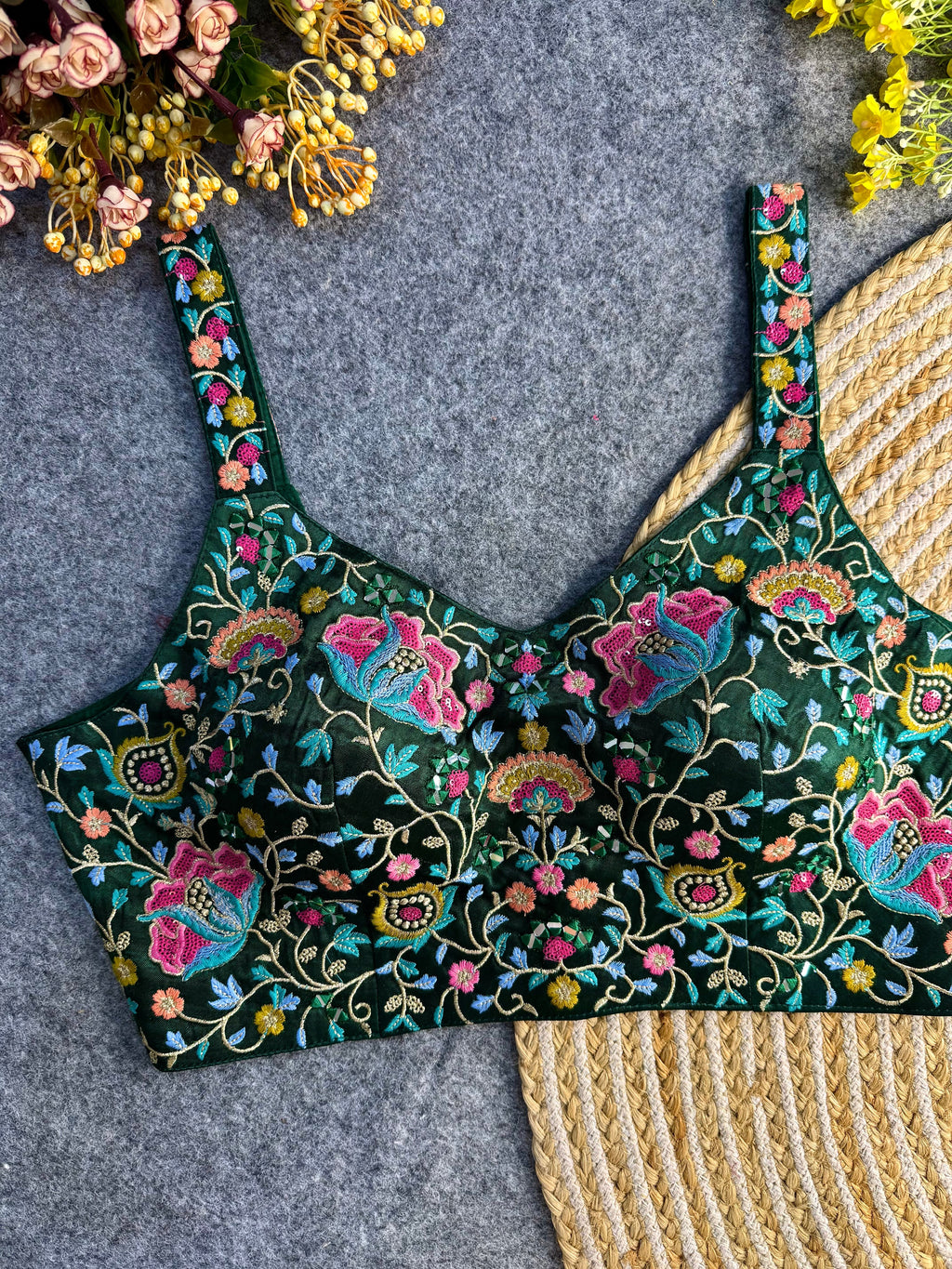 Multi Mirror Work Spaghetti Style Blouse