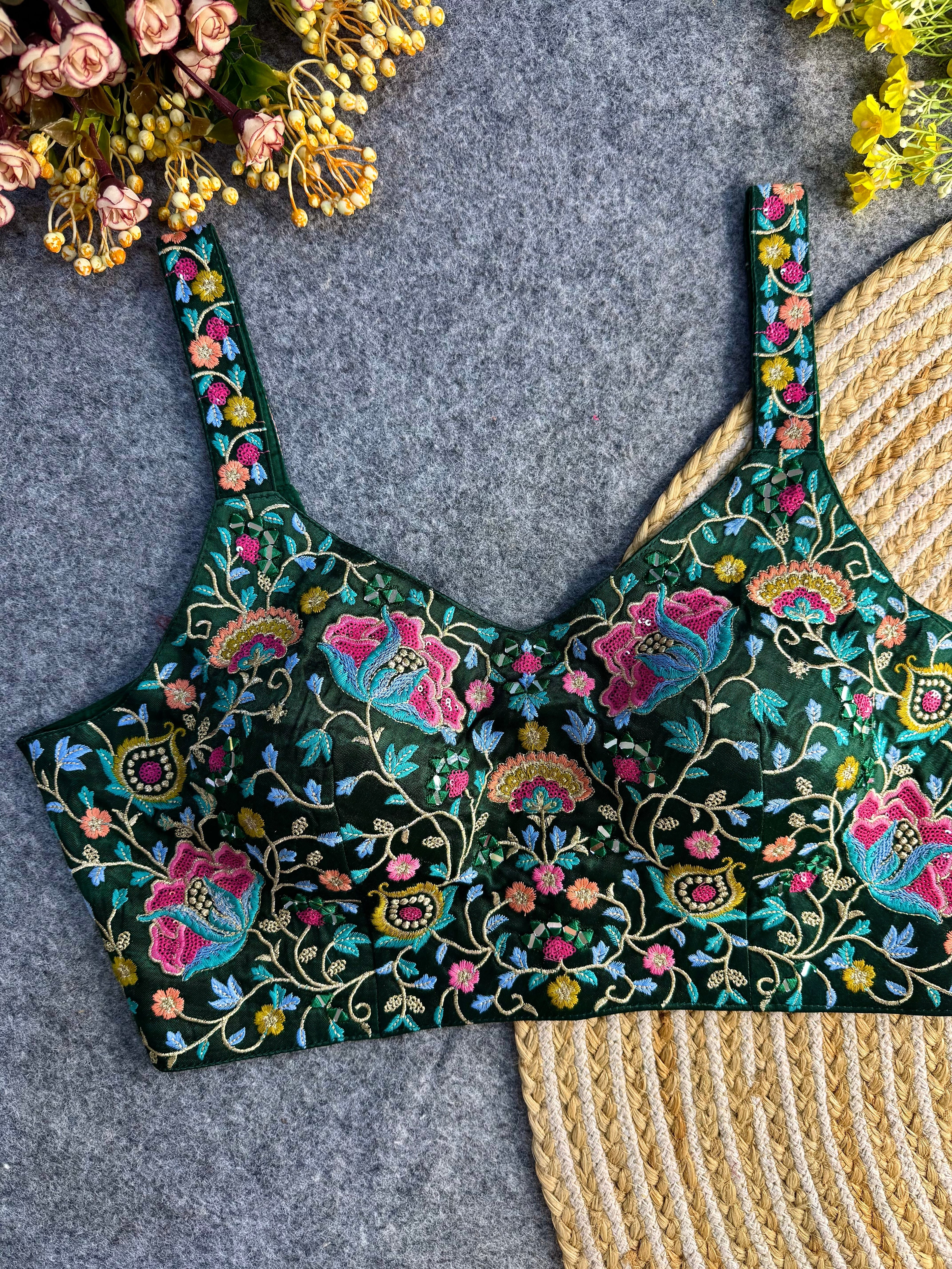 Multi Mirror Work Spaghetti Style Blouse