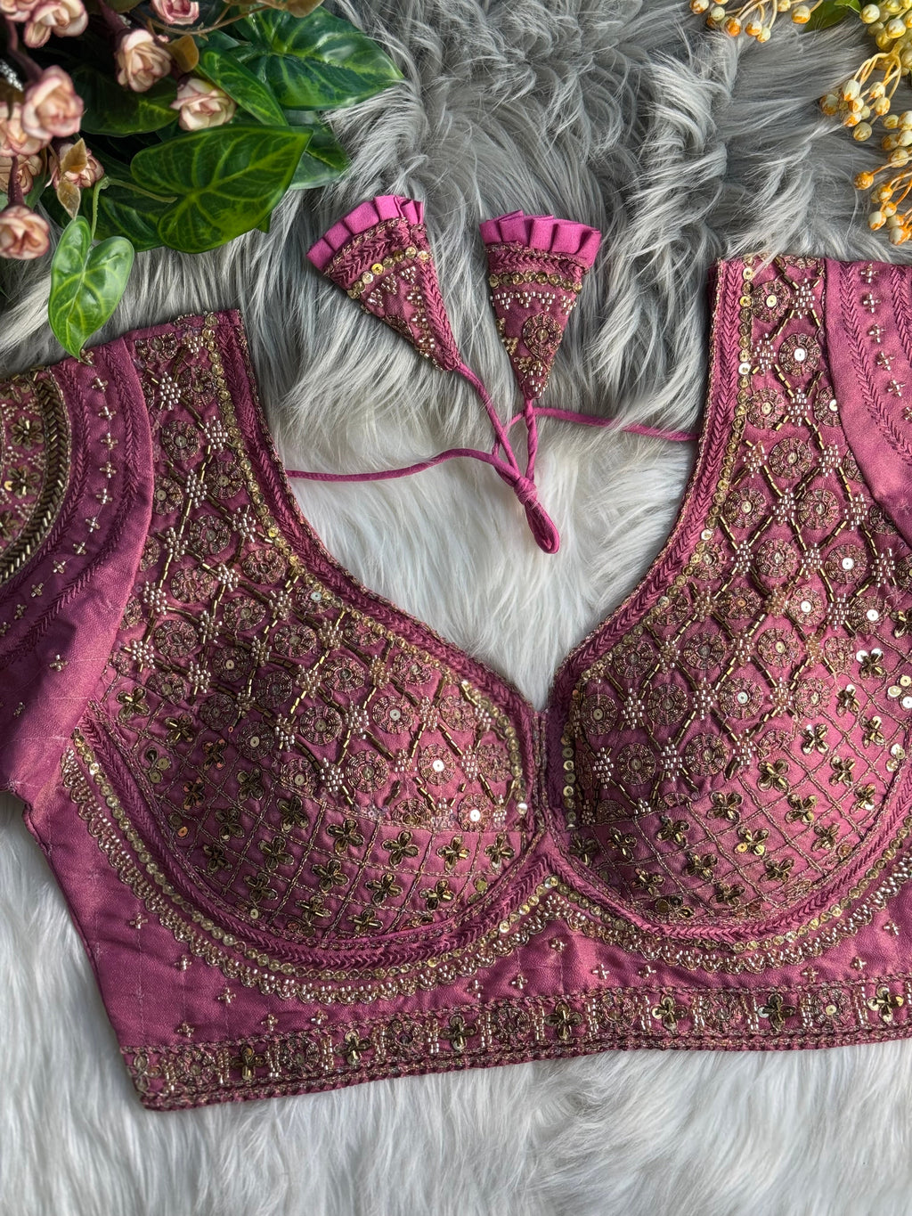 BEAUTIFUL HEAVY STARS & BEADS COPPER MATCHING WORK BRIDAL BLOUSE