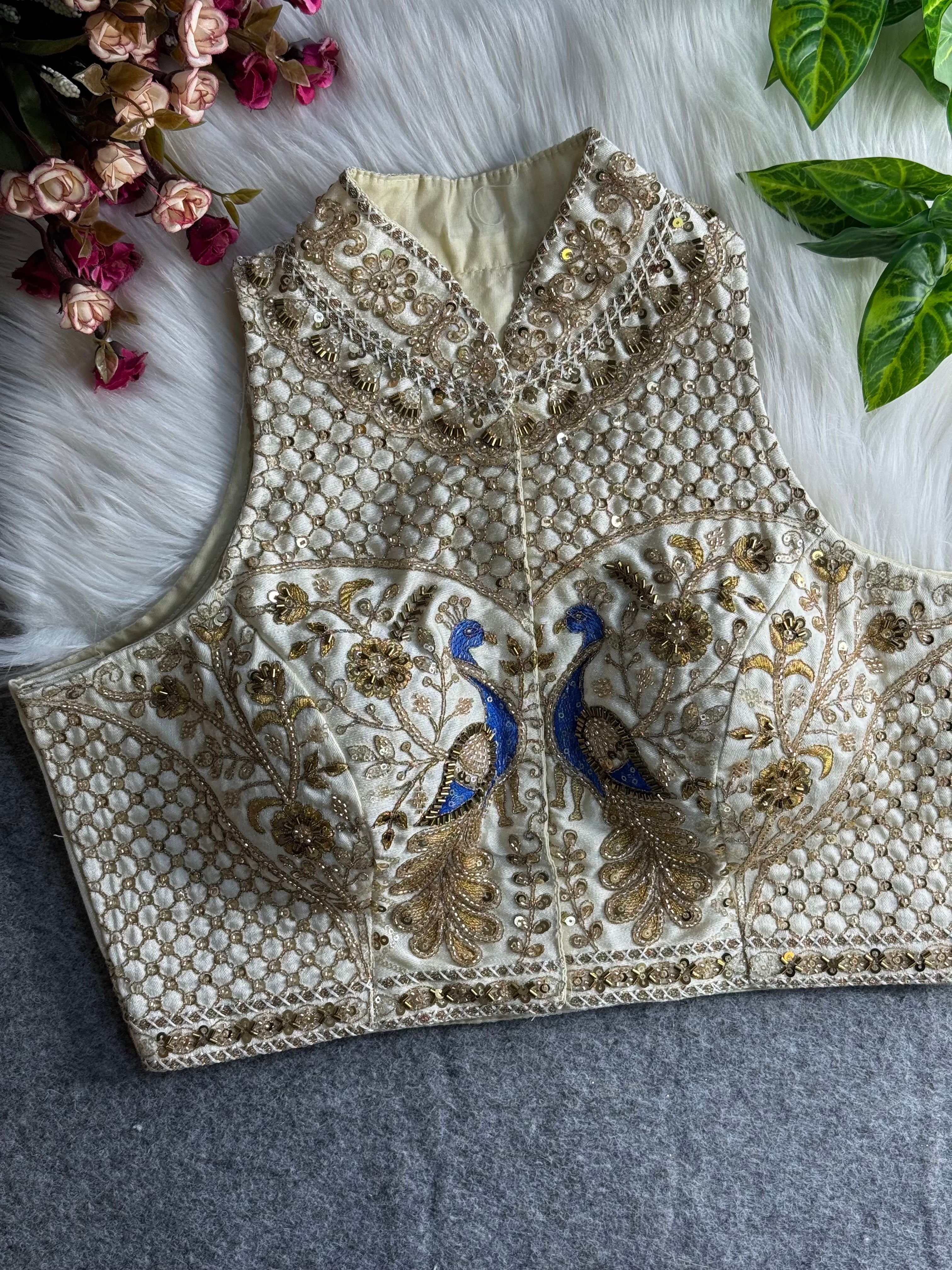 Halter Neck Handwork Peacock Blouse