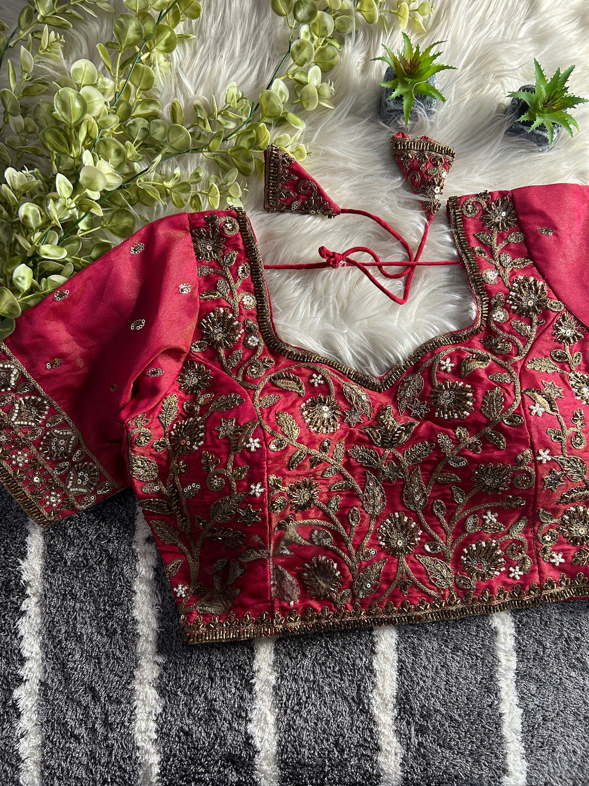 BEAUTIFUL HEAVY STARS  & BEADS COPPER MATCHING WORK BRIDAL BLOUSE