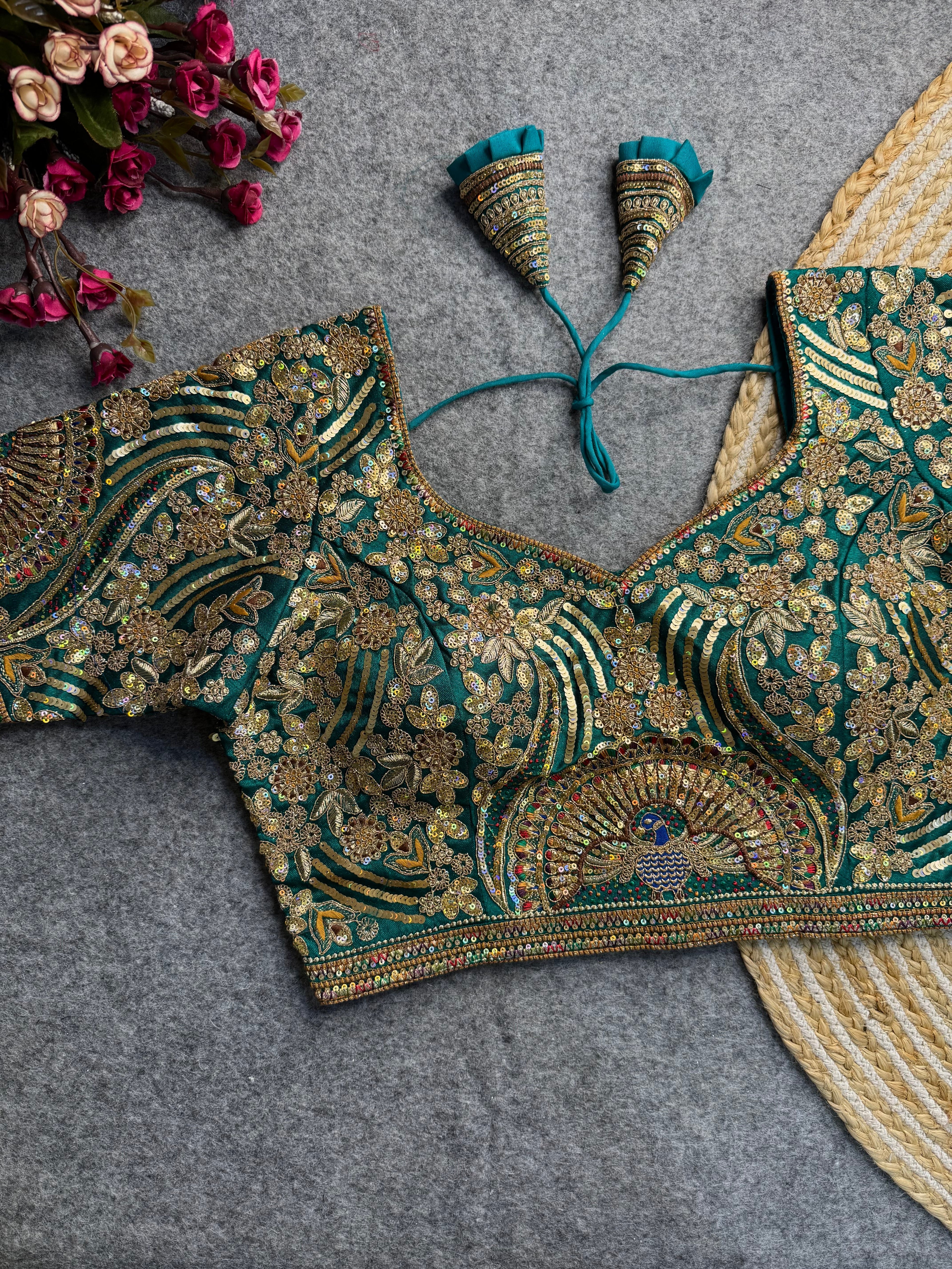 Codding Sequence Peacock Work Bridal Blouse