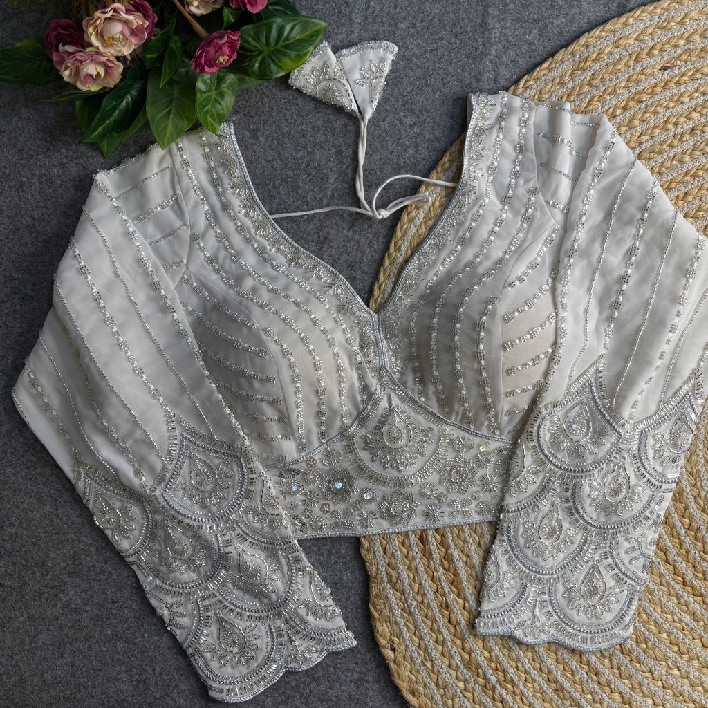 ELEGANT HAND-EMBROIDERED BEADED LONG SLEEVE BLOUSE