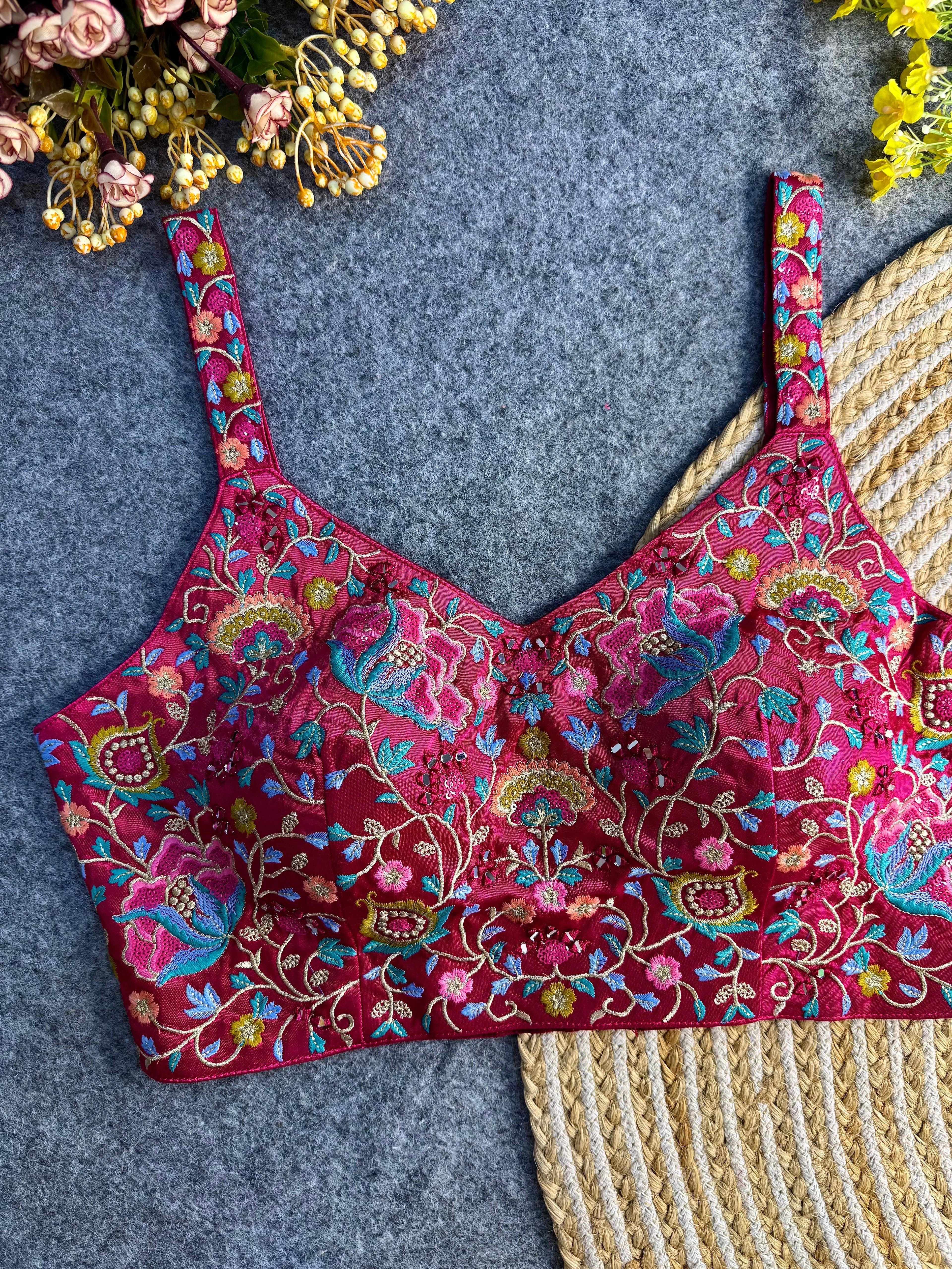 Multi Mirror Work Spaghetti Style Blouse