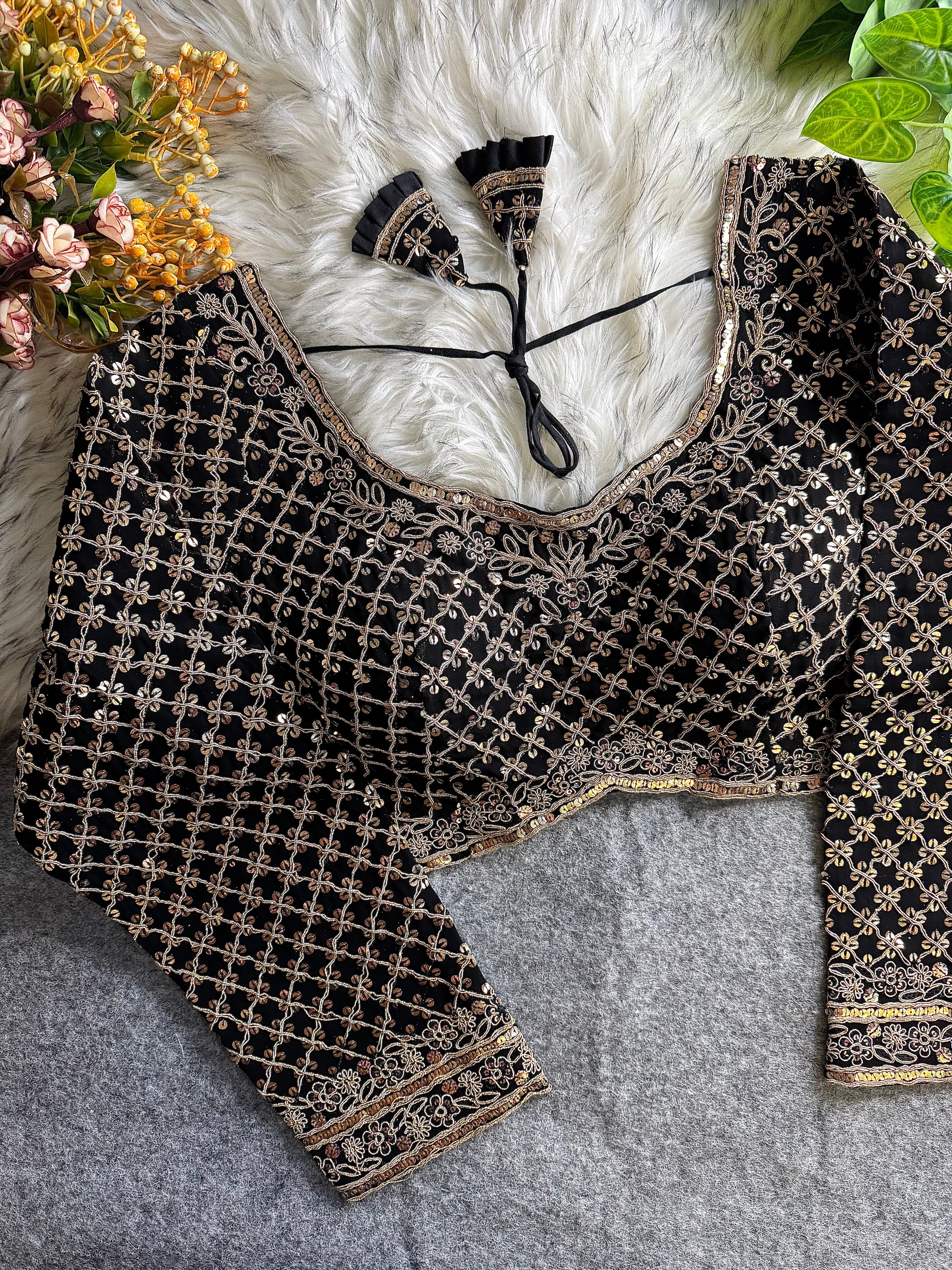 Heavy Fox Georgette Codding Sequence Work Full Sleeve Bridal Blouse