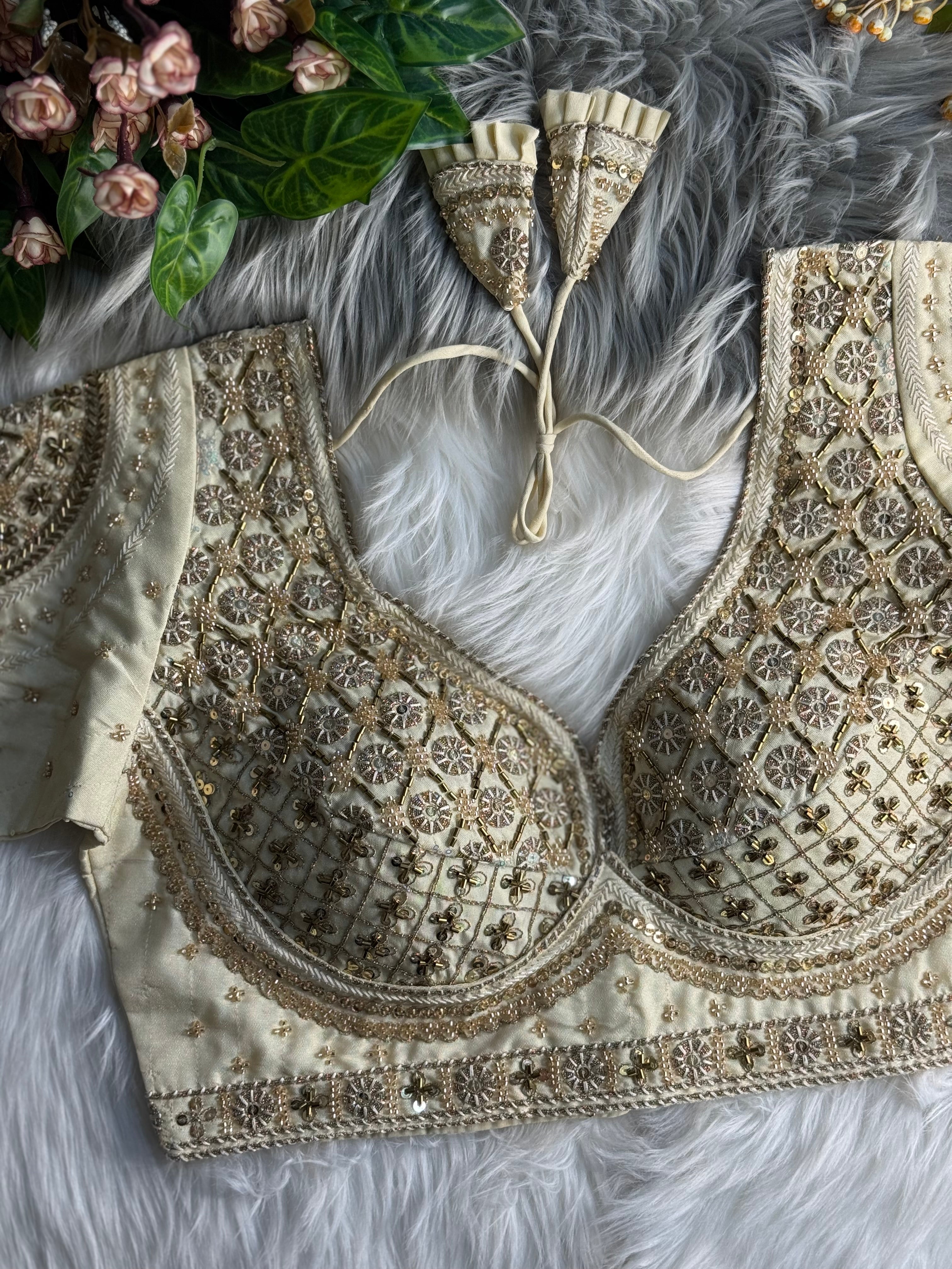 BEAUTIFUL HEAVY STARS & BEADS COPPER MATCHING WORK BRIDAL BLOUSE