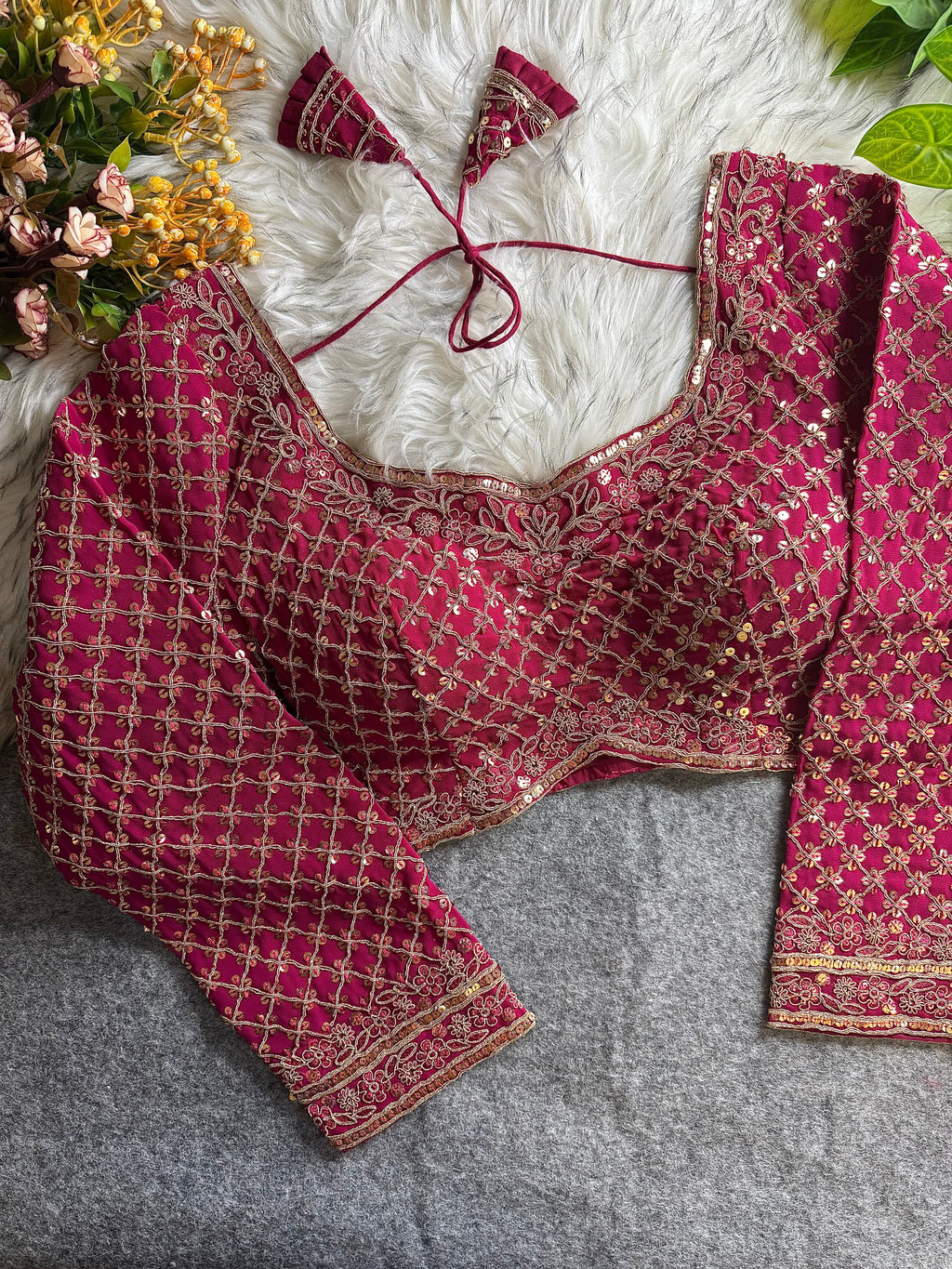 Heavy Fox Georgette Codding Sequence Work Full Sleeve Bridal Blouse