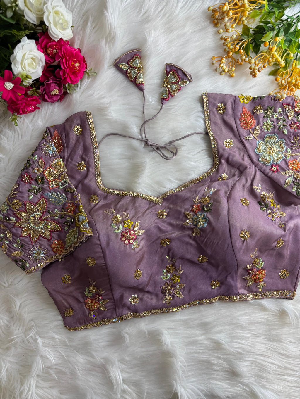 Beautiful Pure Silk handwork in All Over Sleeves Of Designer Blouse