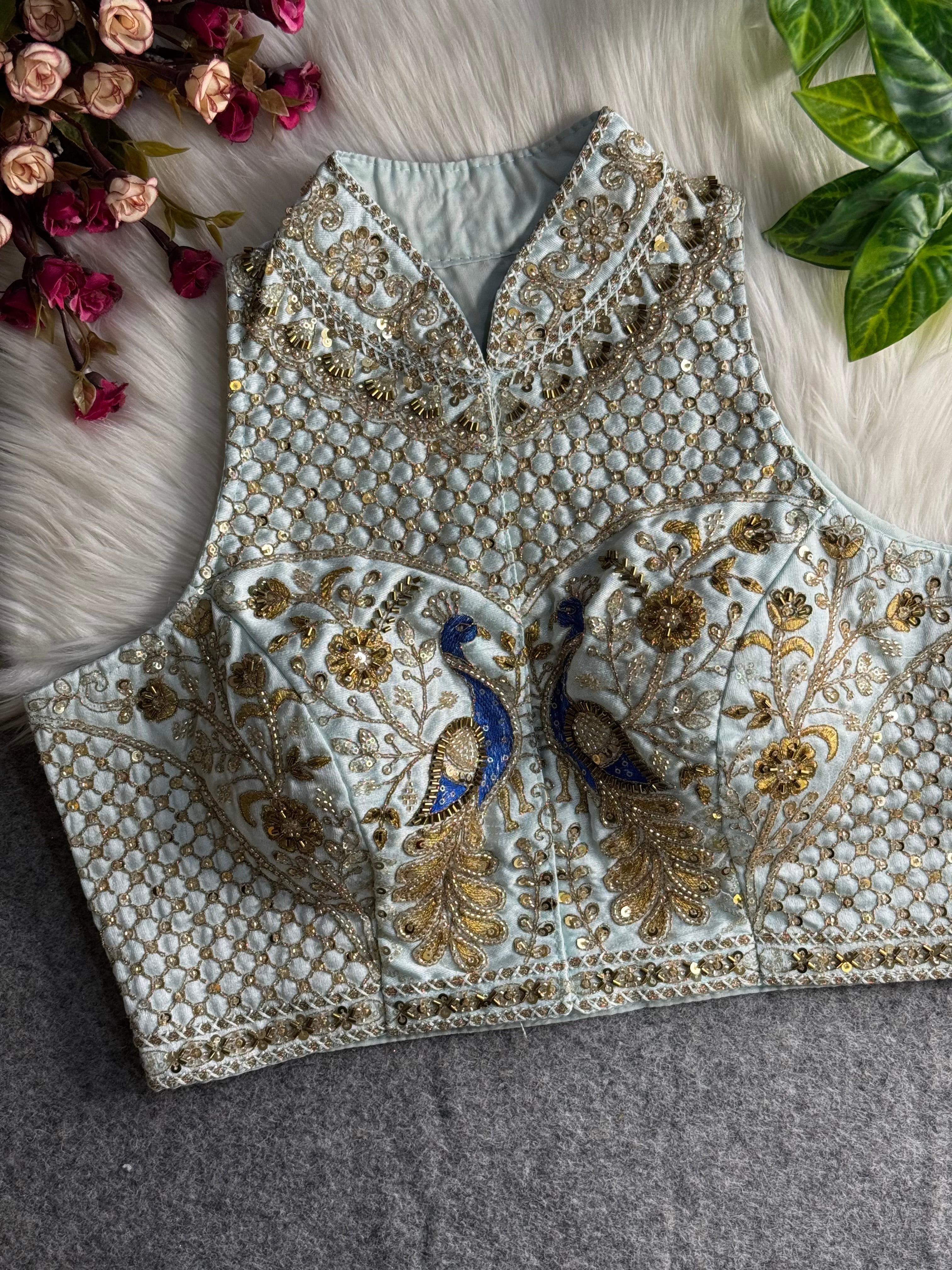 Halter Neck Handwork Peacock Blouse