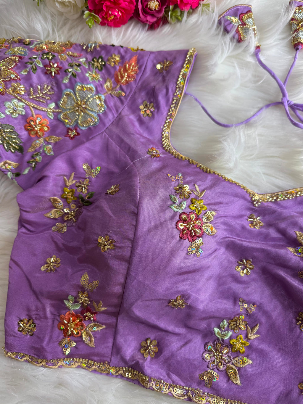 Beautiful Pure Silk handwork in All Over Sleeves Of Designer Blouse