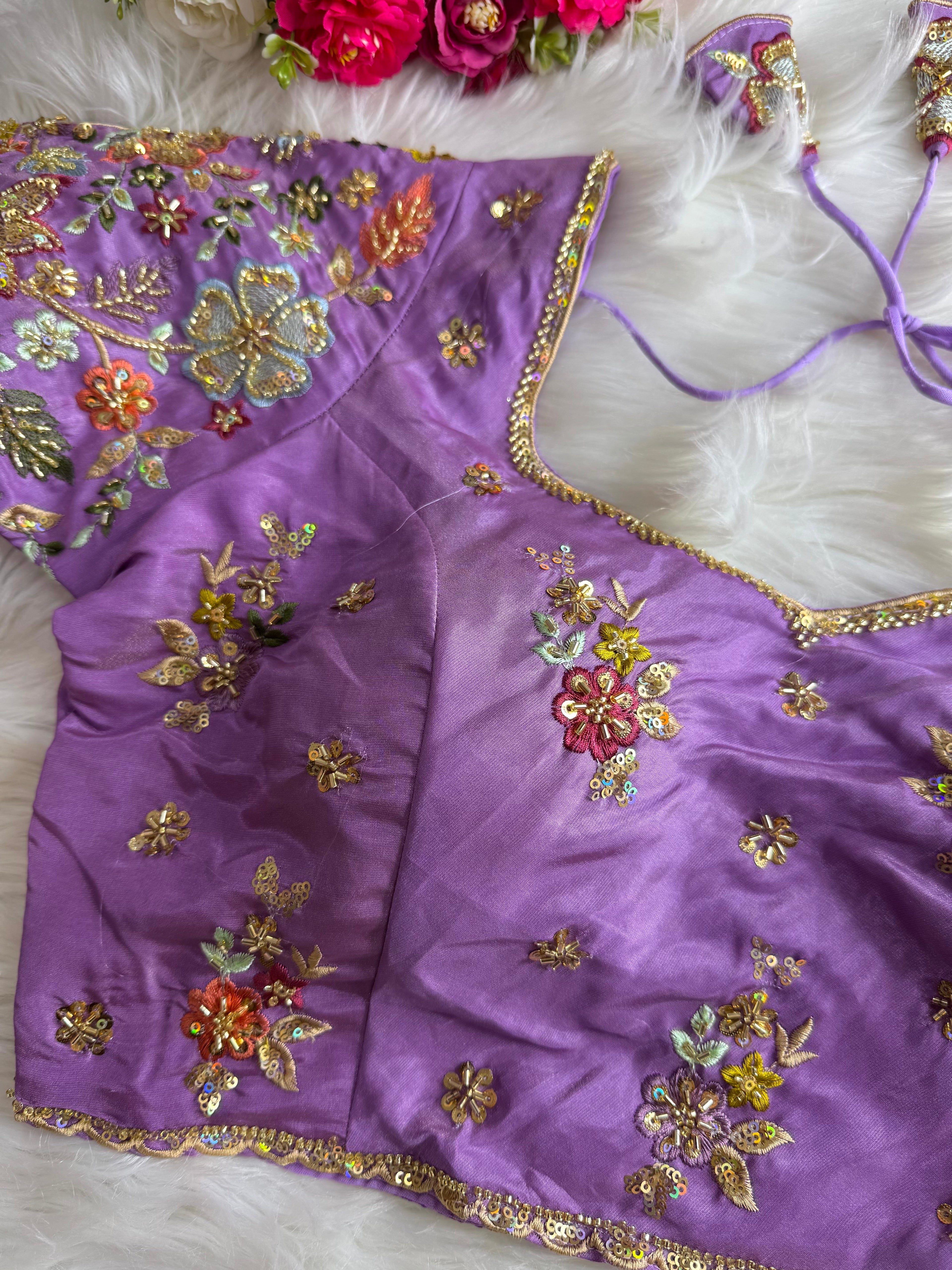 Beautiful Pure Silk handwork in All Over Sleeves Of Designer Blouse