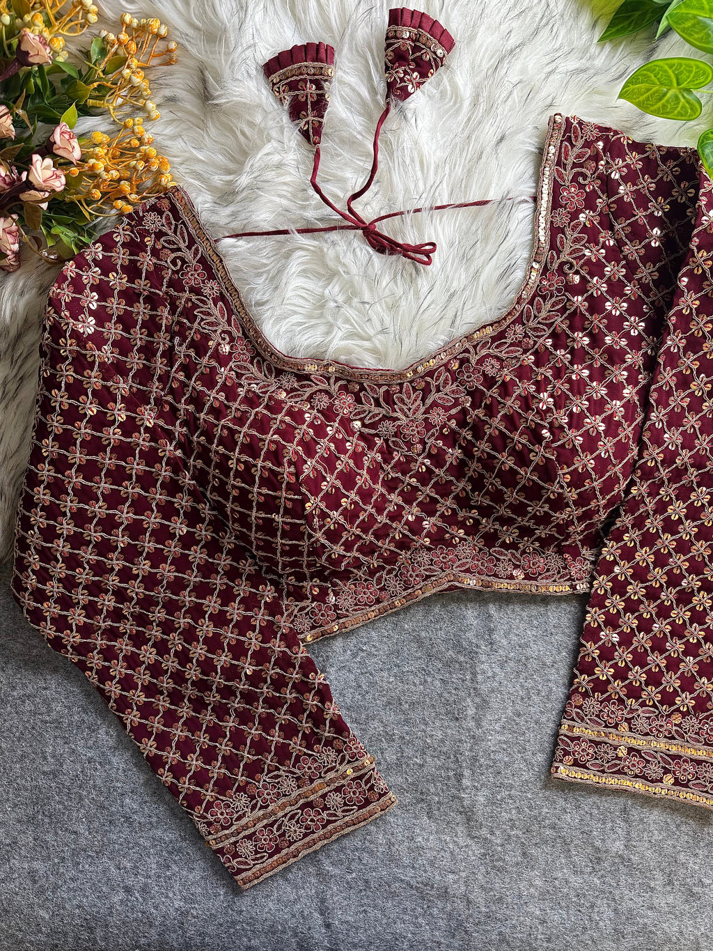 Heavy Fox Georgette Codding Sequence Work Full Sleeve Bridal Blouse