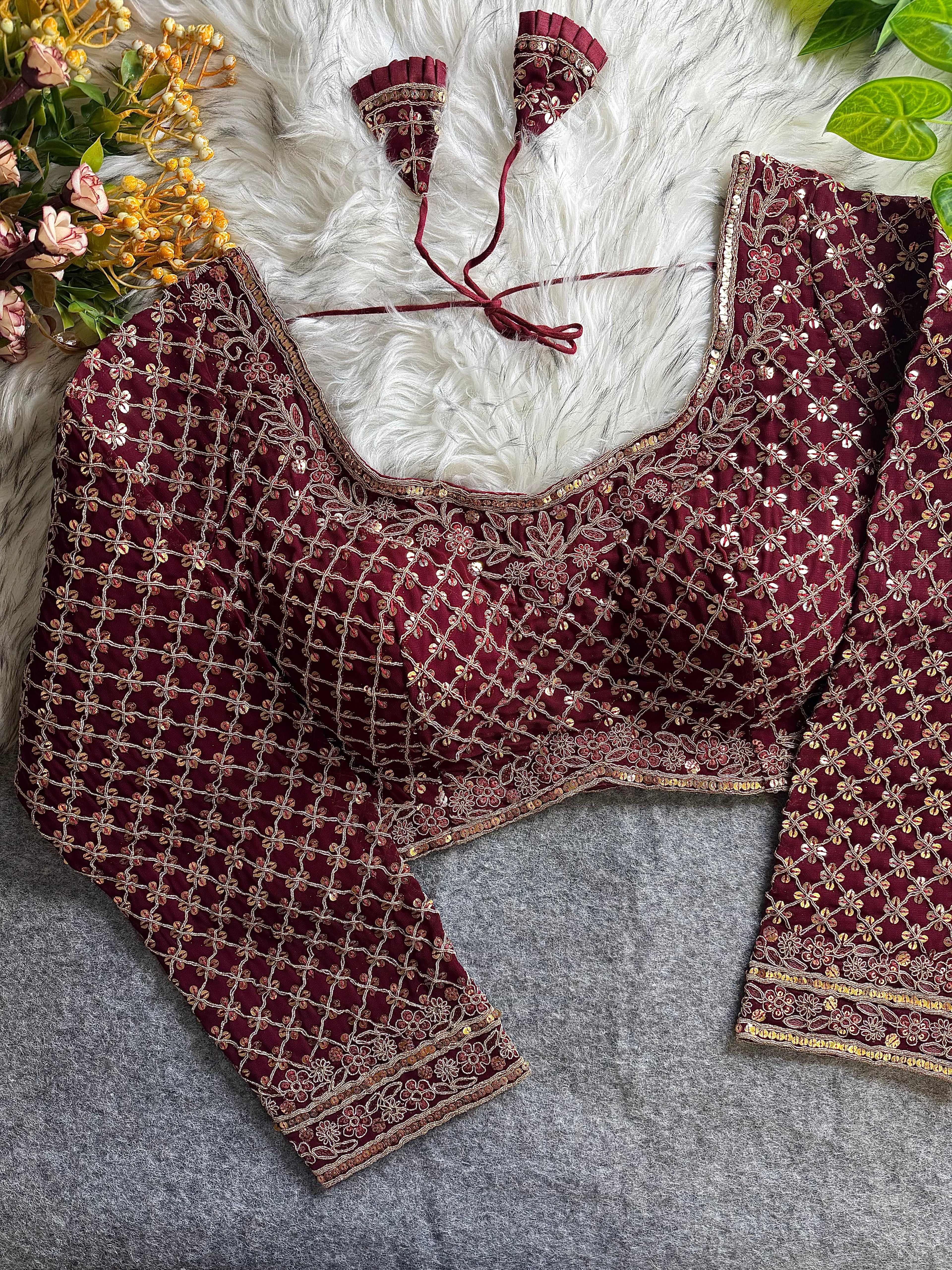 Heavy Fox Georgette Codding Sequence Work Full Sleeve Bridal Blouse