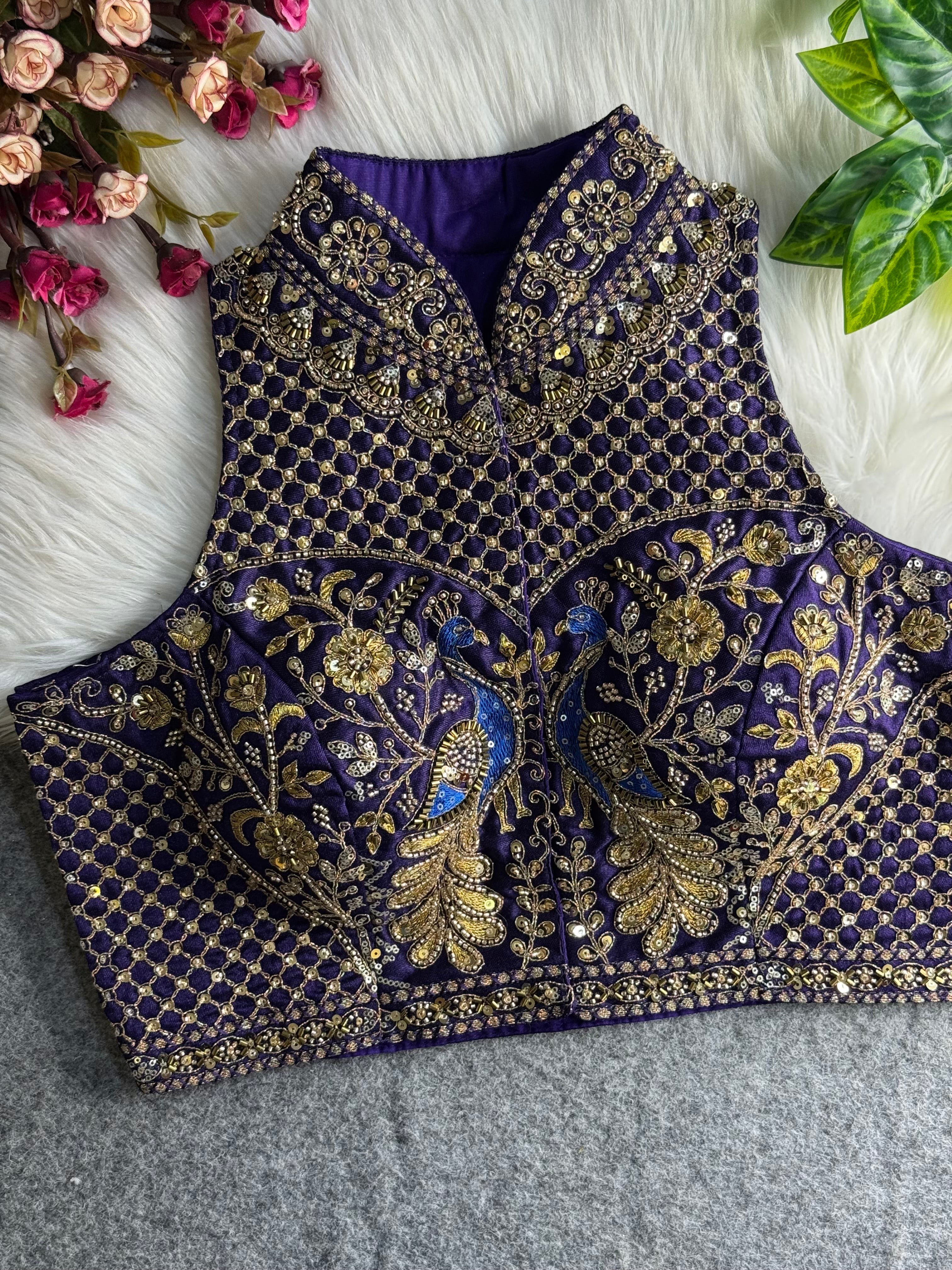 Halter Neck Handwork Peacock Blouse