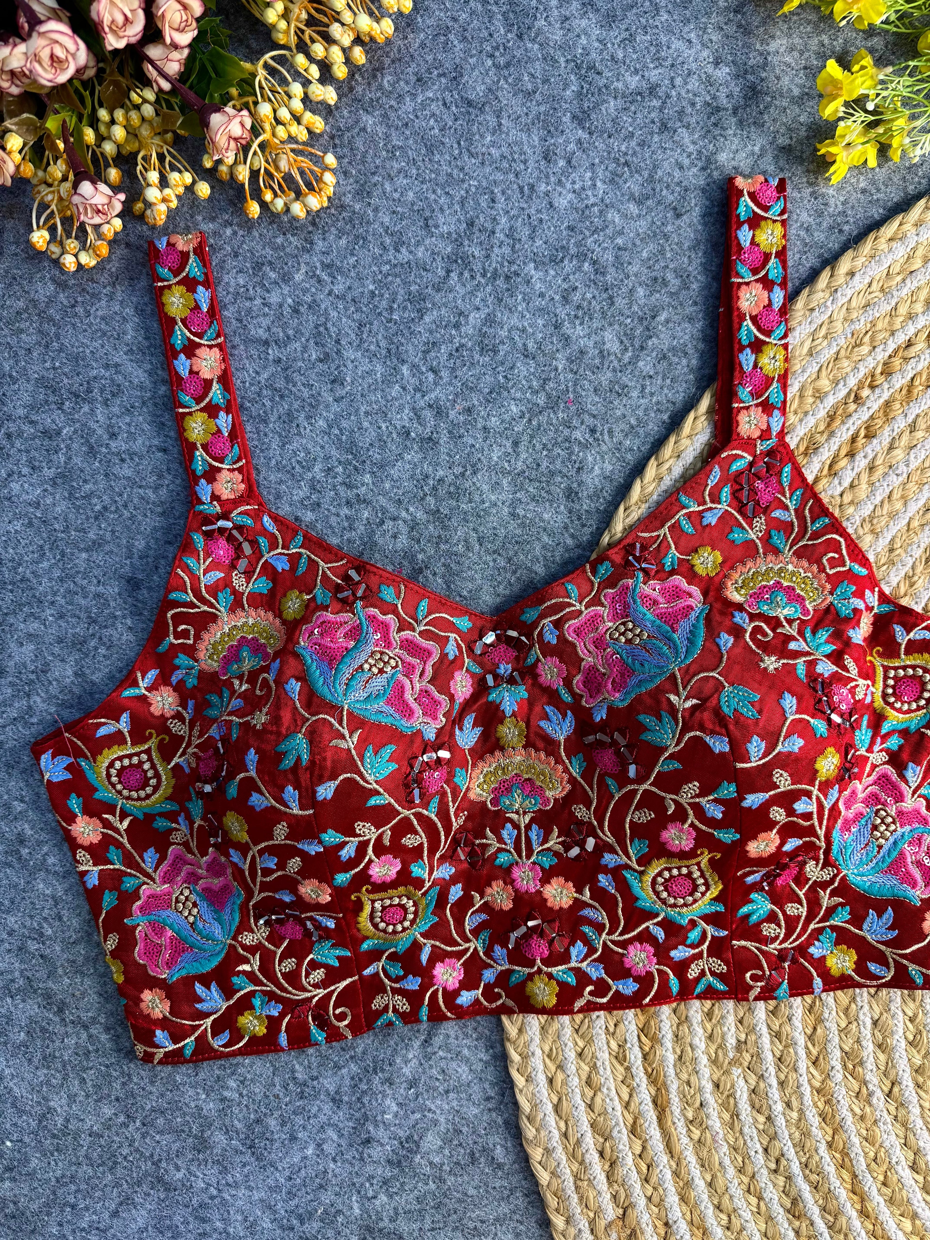 Multi Mirror Work Spaghetti Style Blouse