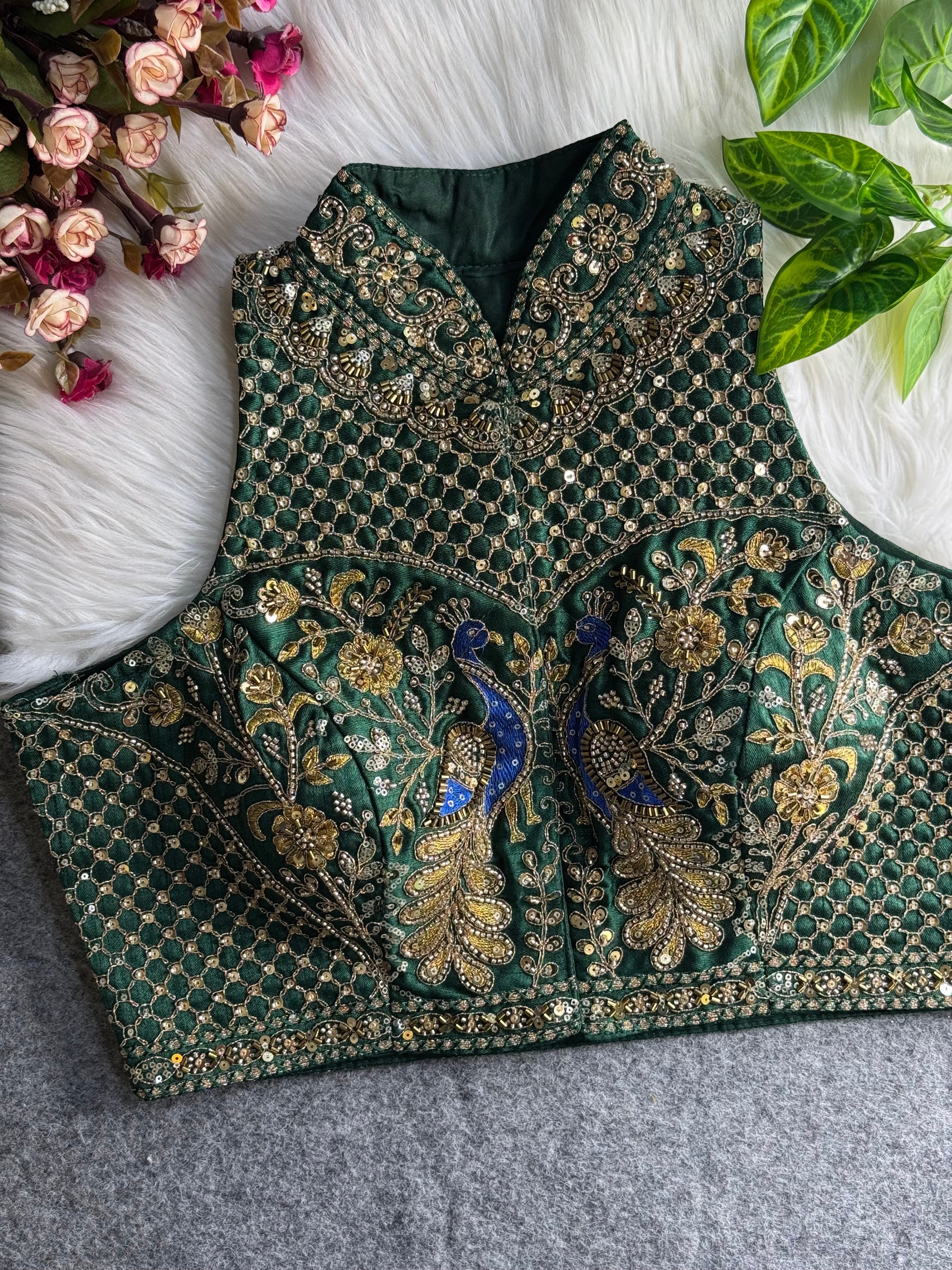 Halter Neck Handwork Peacock Blouse