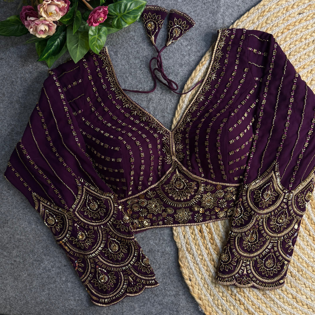 ELEGANT HAND-EMBROIDERED BEADED LONG SLEEVE BLOUSE