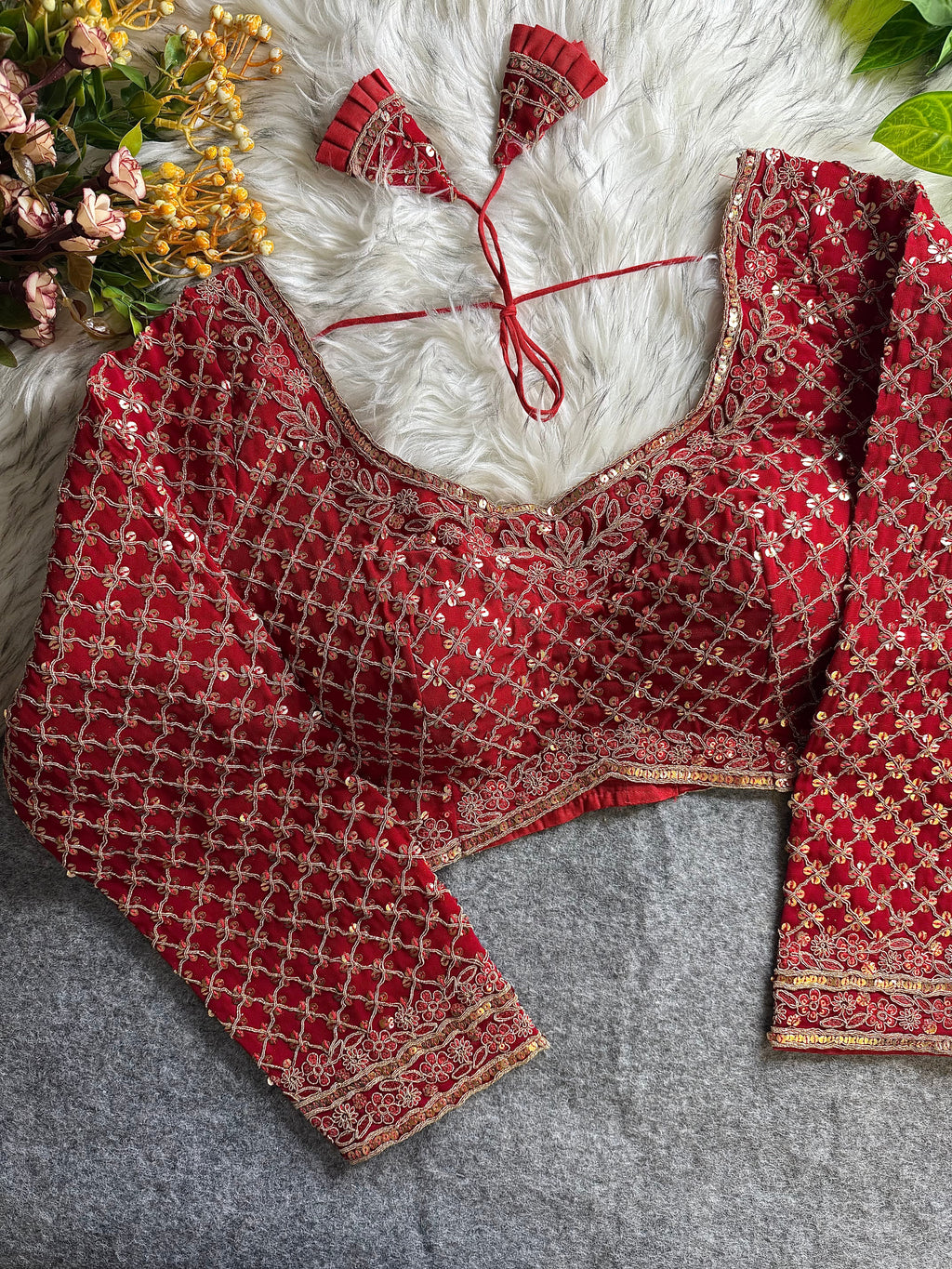 Heavy Fox Georgette Codding Sequence Work Full Sleeve Bridal Blouse