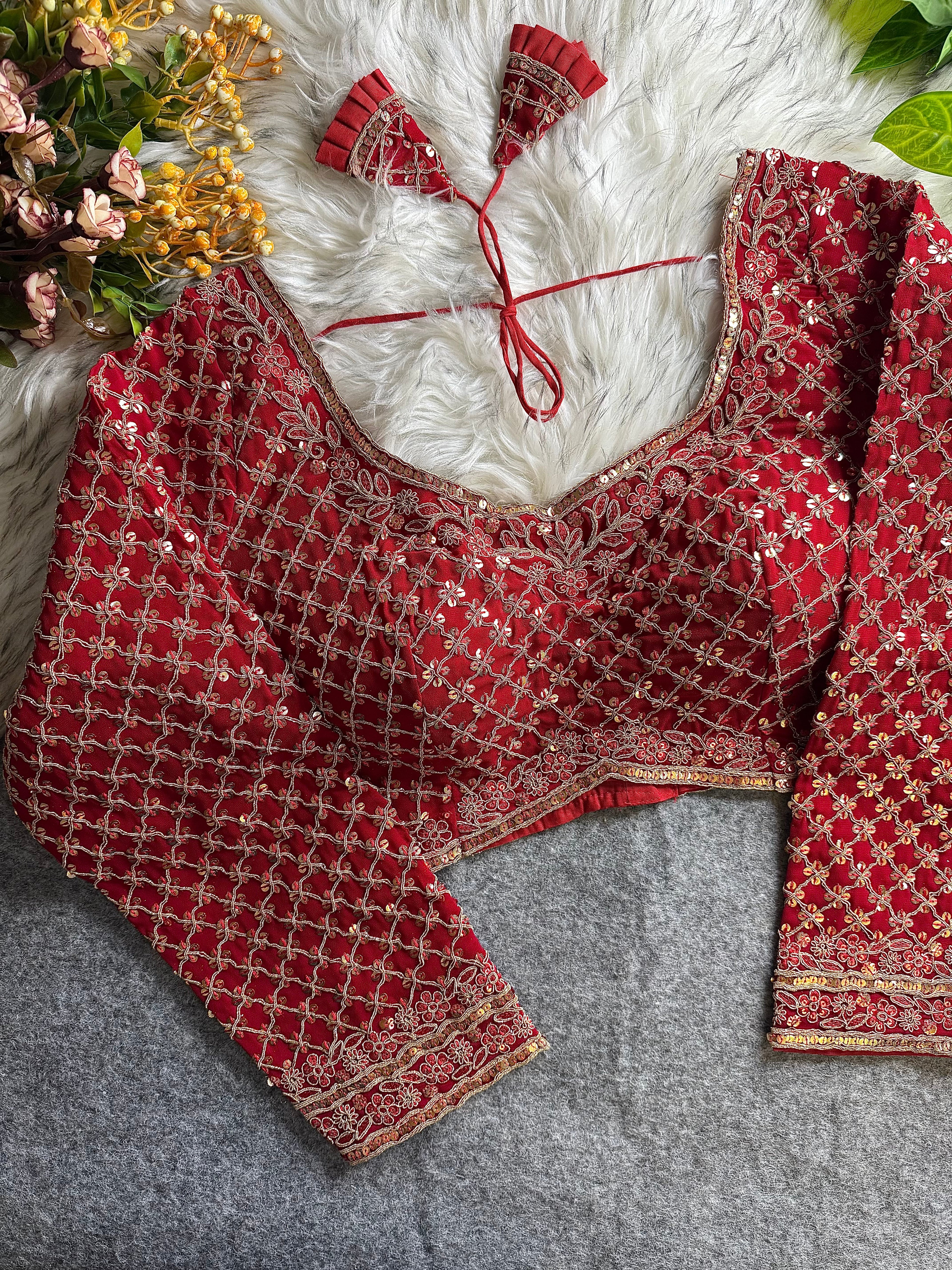 Heavy Fox Georgette Codding Sequence Work Full Sleeve Bridal Blouse