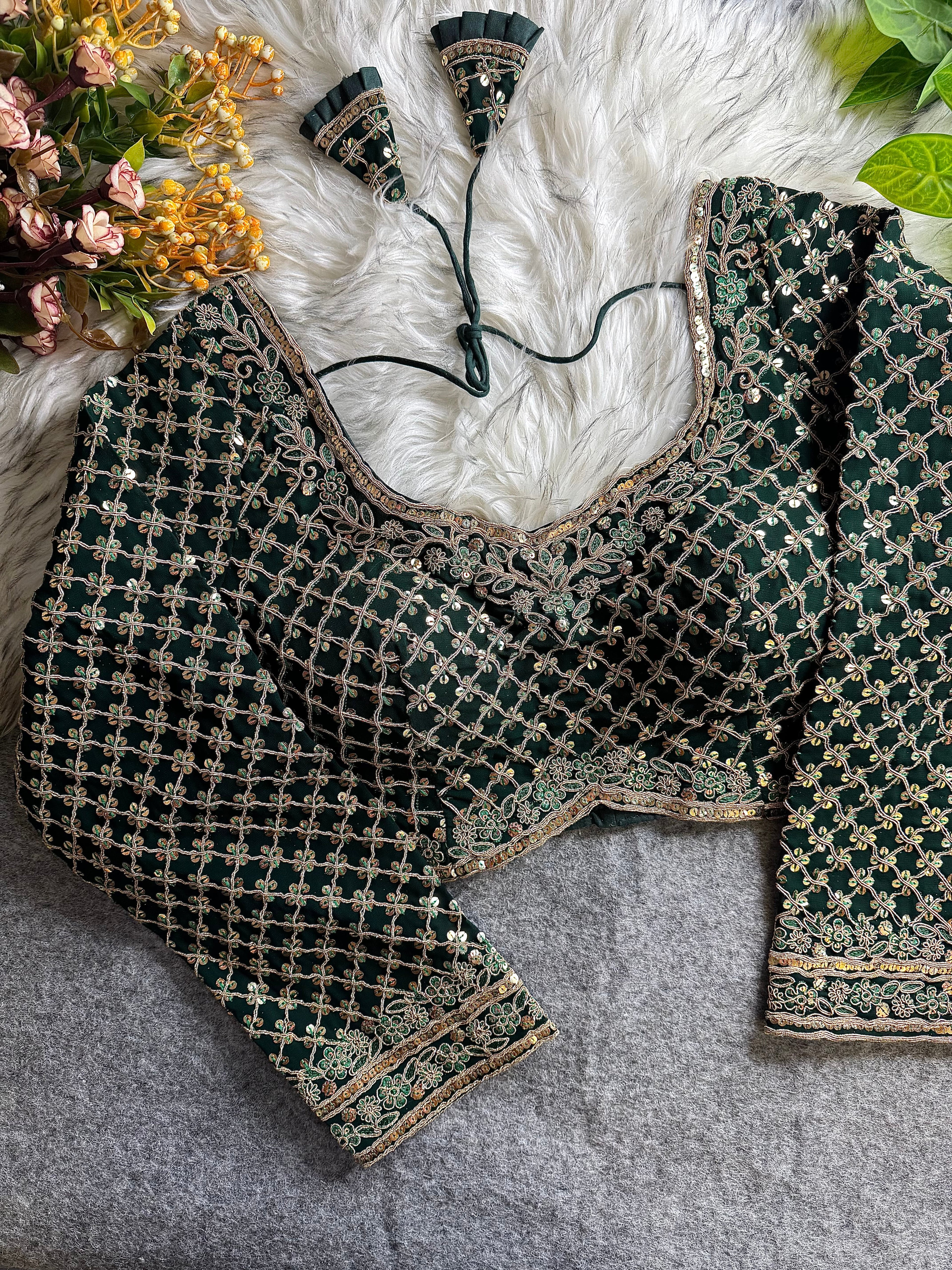 Heavy Fox Georgette Codding Sequence Work Full Sleeve Bridal Blouse