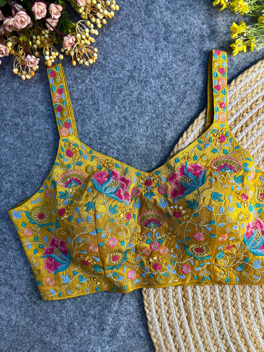 Multi Mirror Work Spaghetti Style Blouse