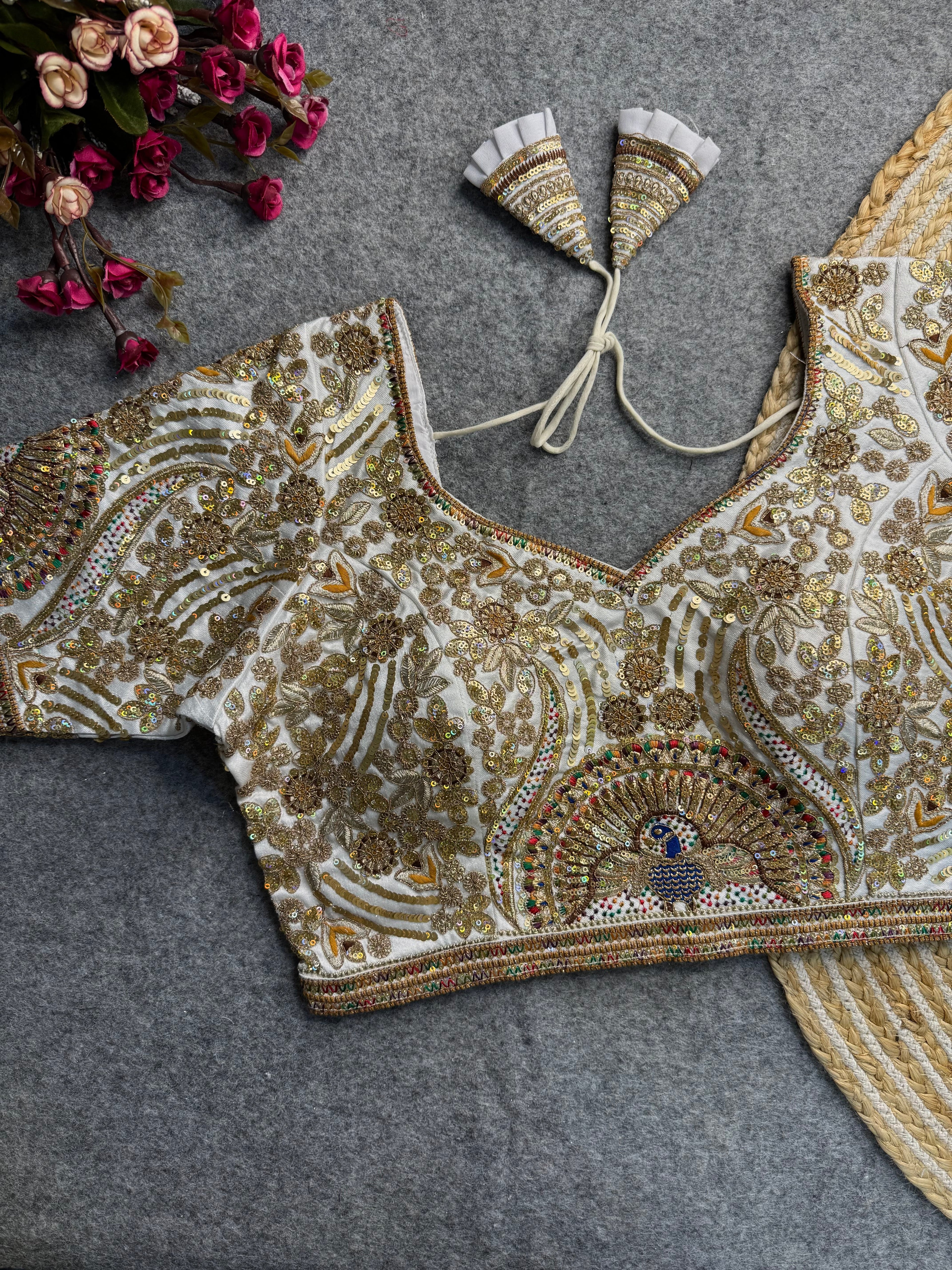 Codding Sequence Peacock Work Bridal Blouse