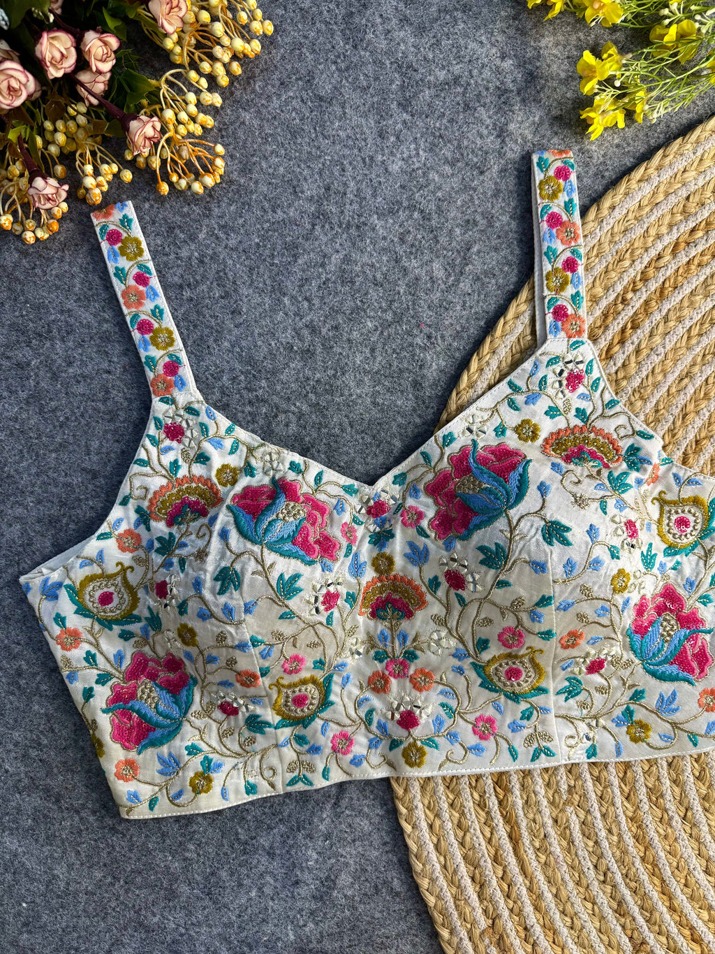 Multi Mirror Work Spaghetti Style Blouse