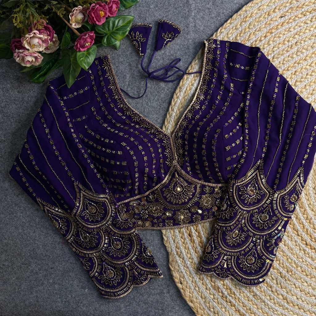 ELEGANT HAND-EMBROIDERED BEADED LONG SLEEVE BLOUSE