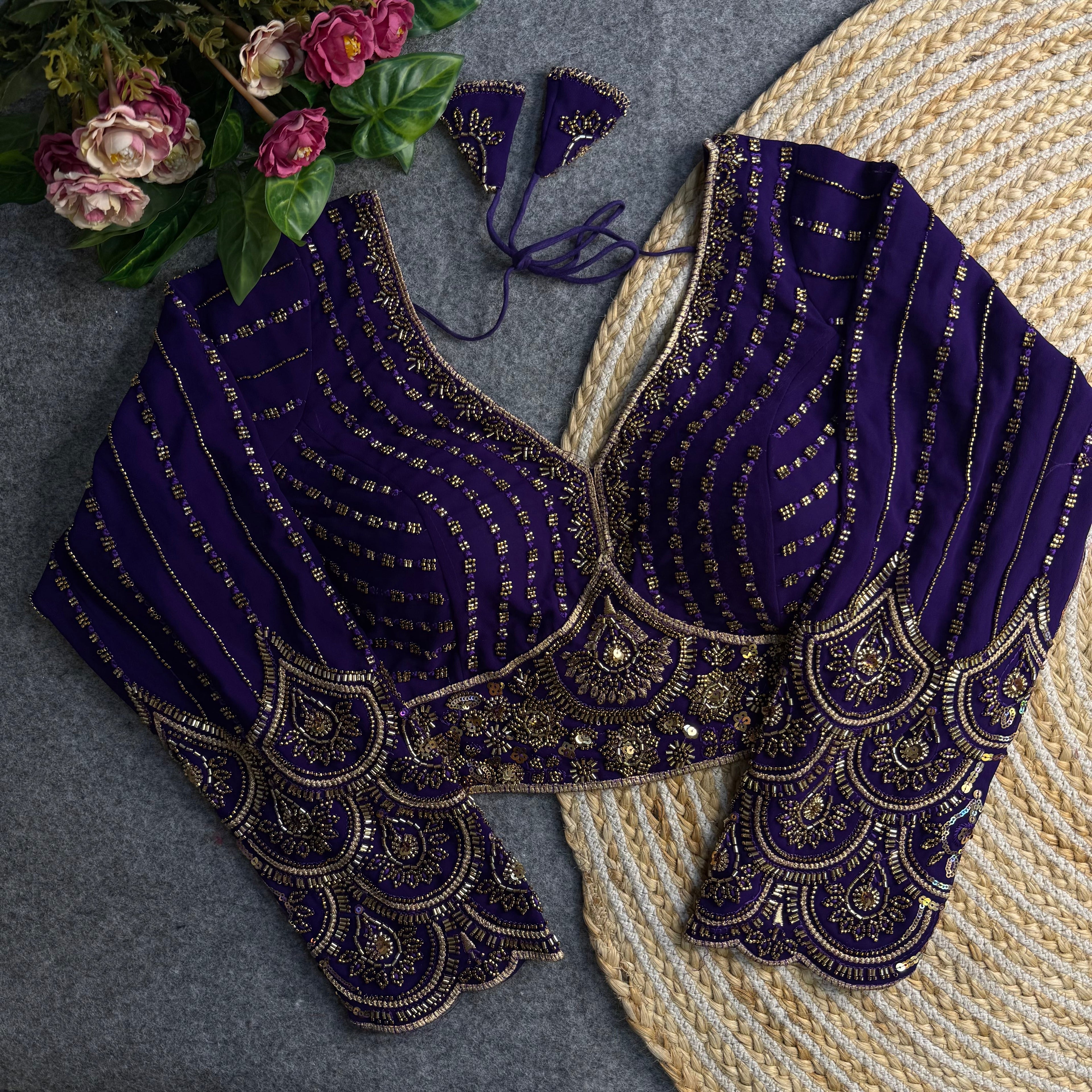 ELEGANT HAND-EMBROIDERED BEADED LONG SLEEVE BLOUSE