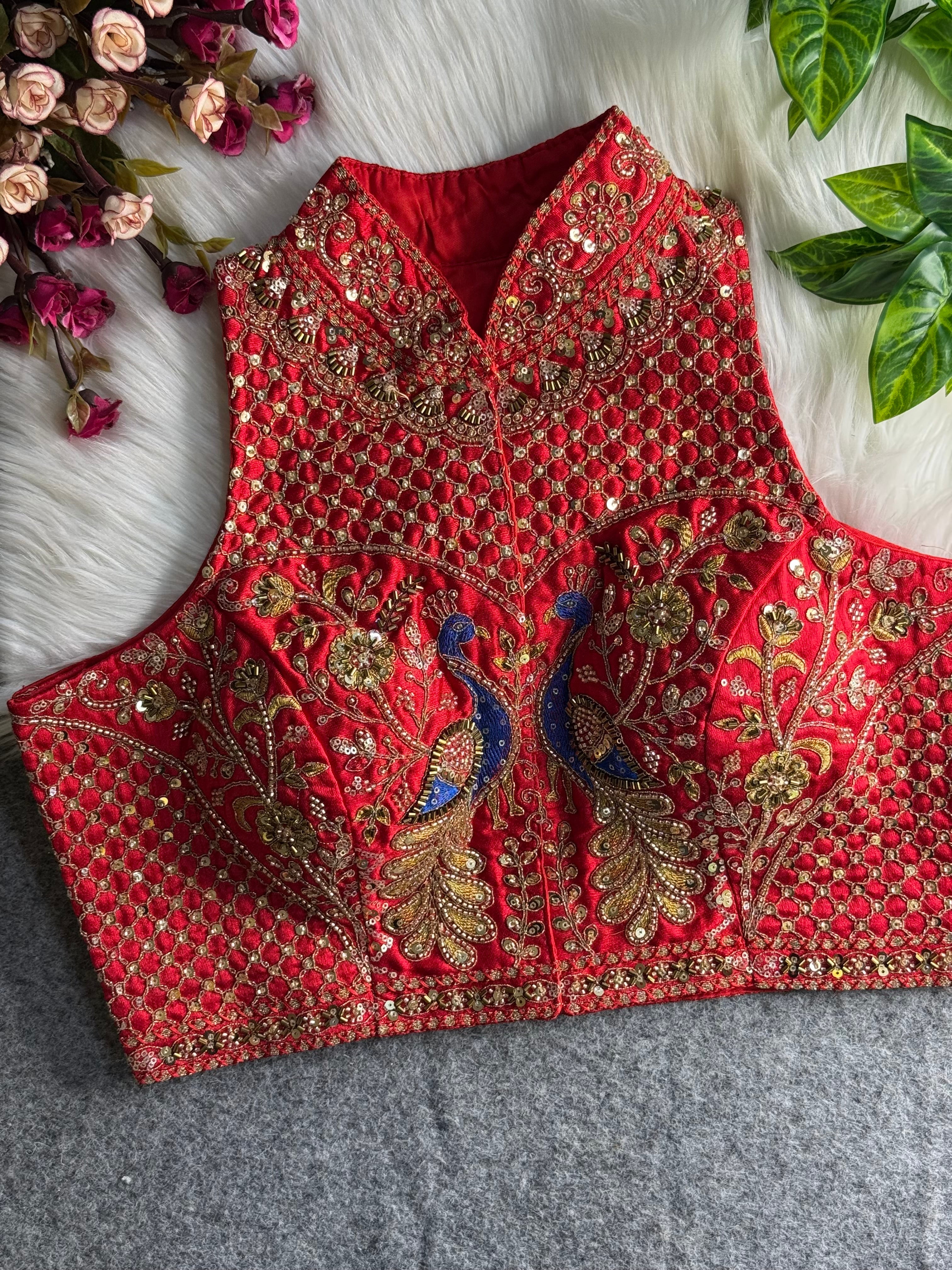 Halter Neck Handwork Peacock Blouse