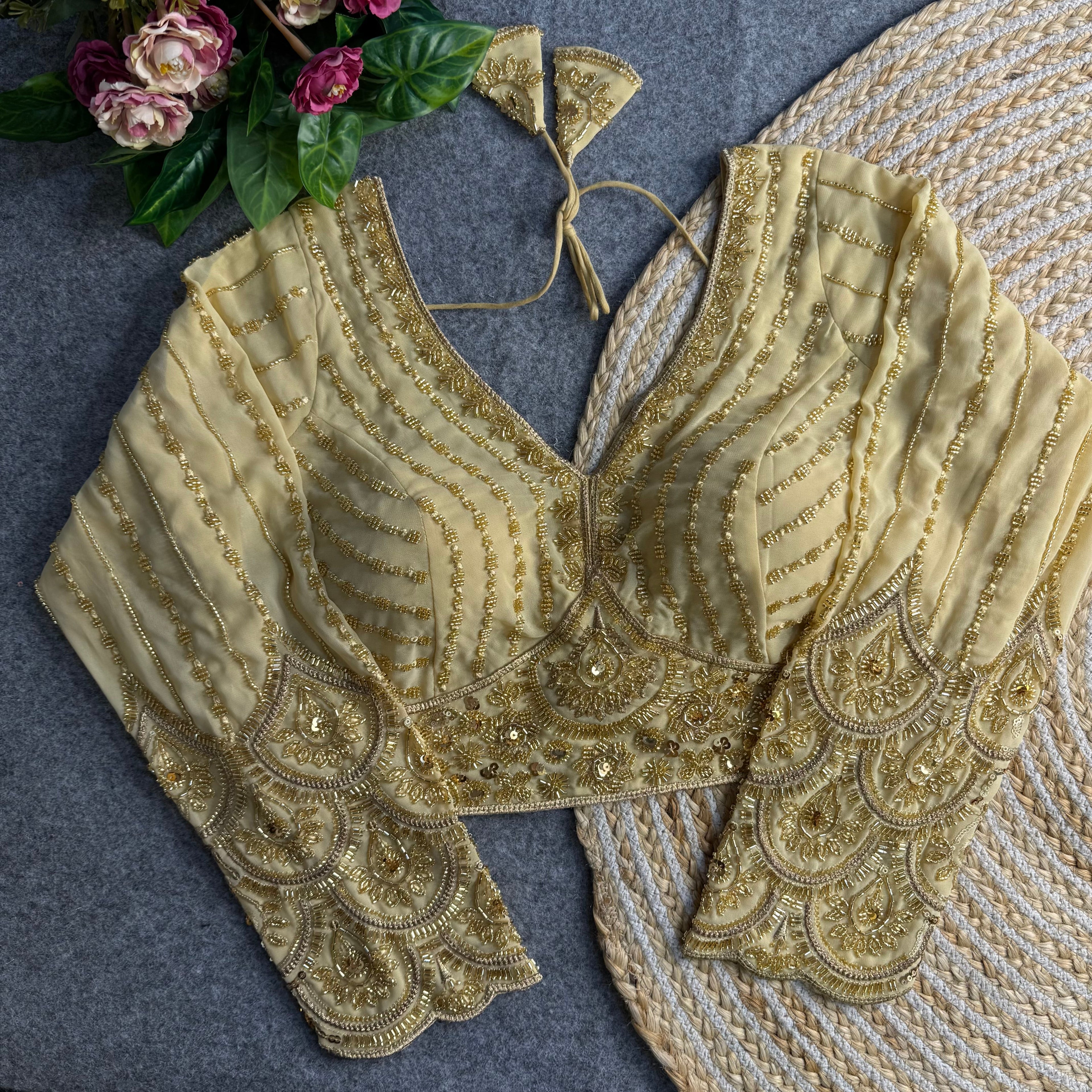 ELEGANT HAND-EMBROIDERED BEADED LONG SLEEVE BLOUSE