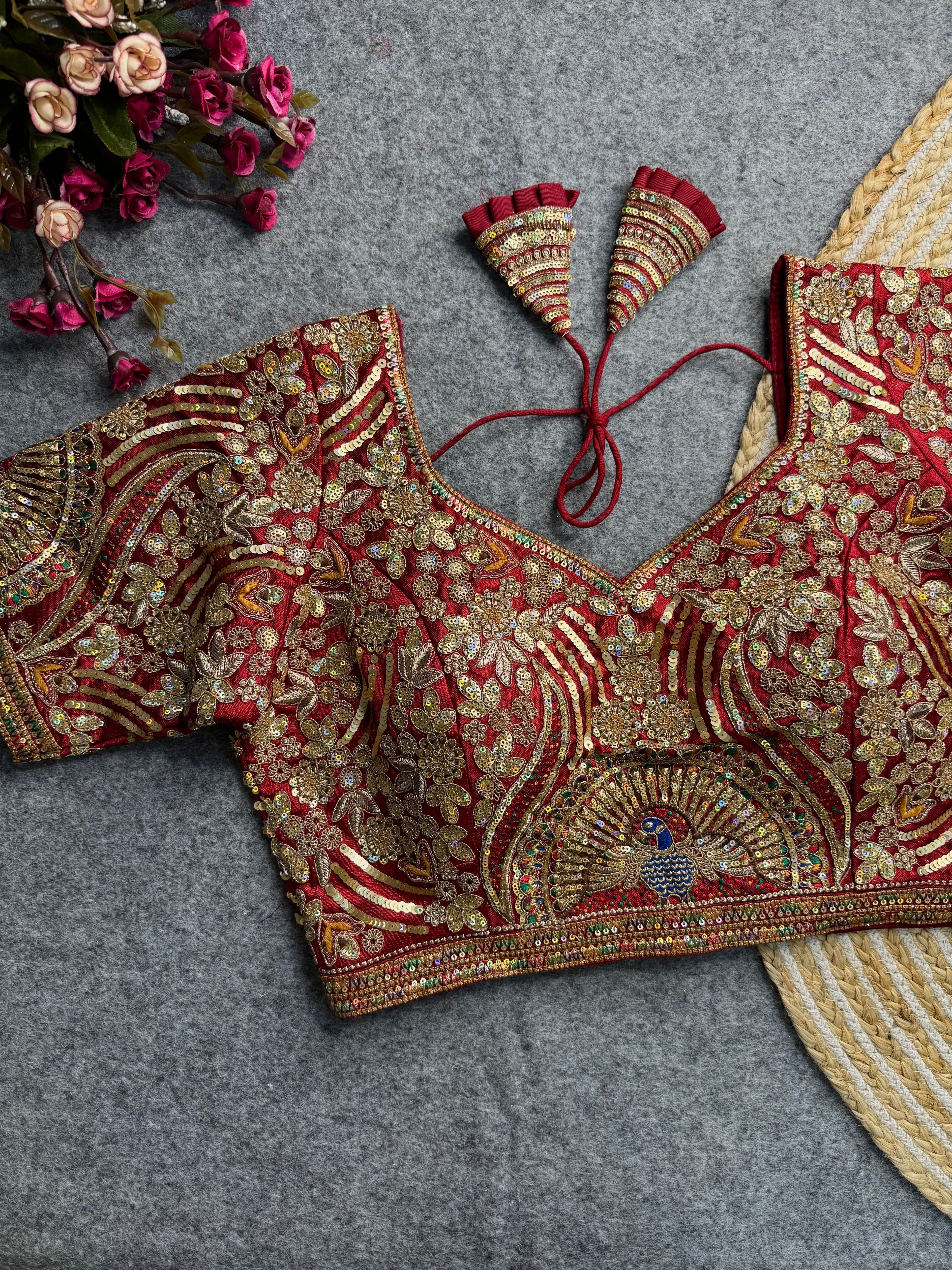 Codding Sequence Peacock Work Bridal Blouse