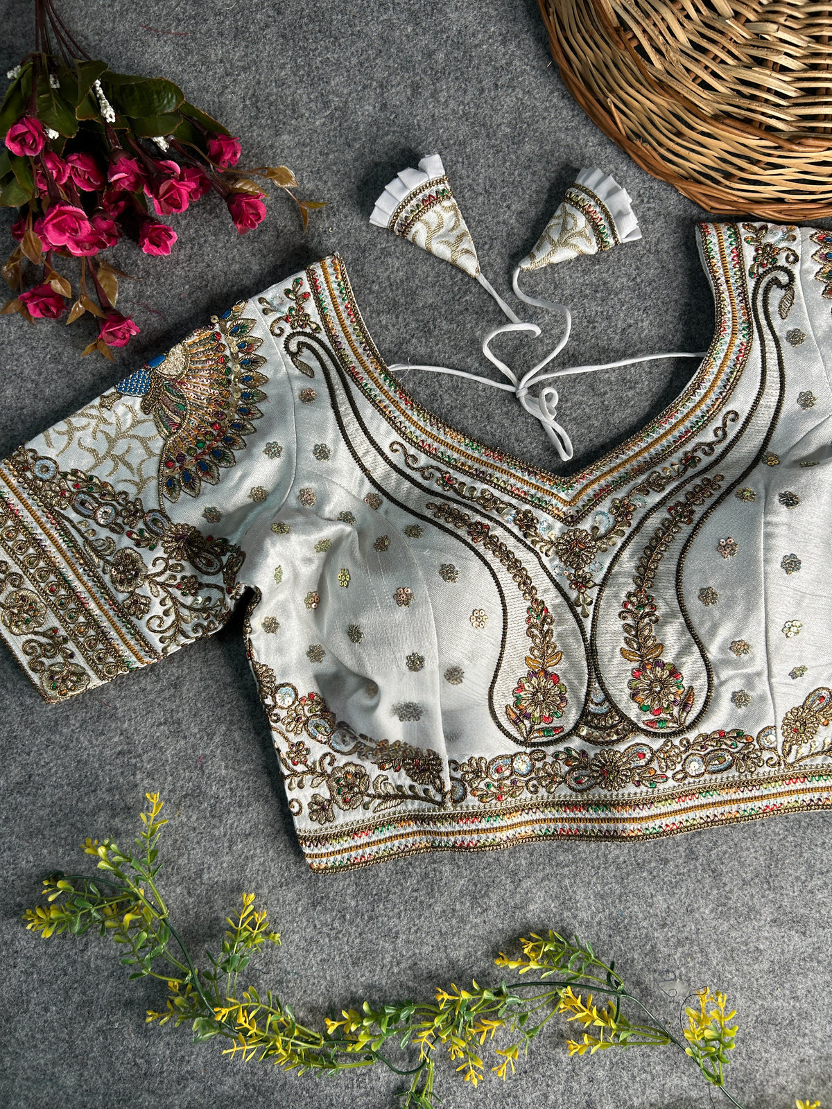 Luxury 3D Peacock Heavy Embroidered Bridal Blouse