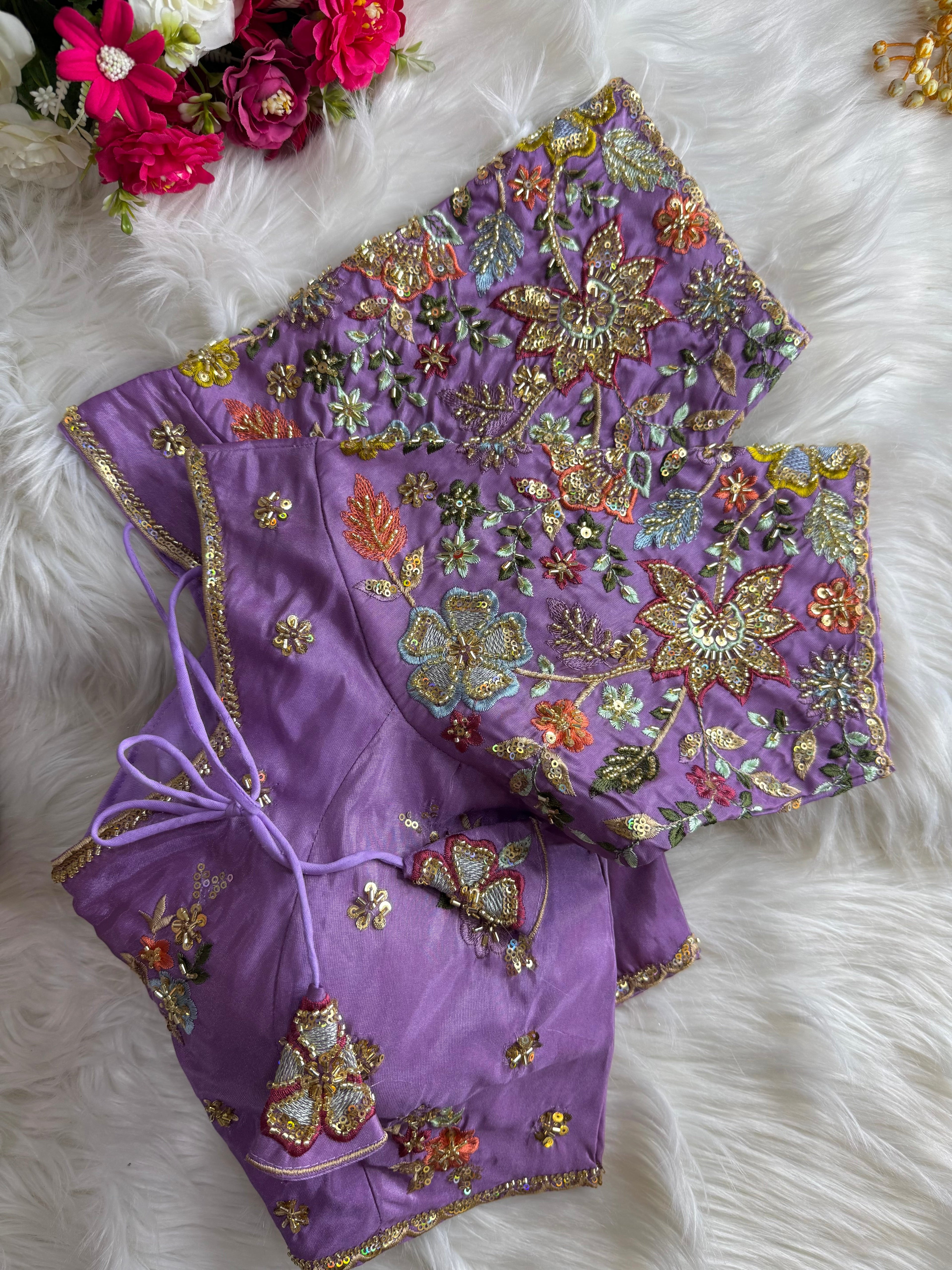 Beautiful Pure Silk handwork in All Over Sleeves Of Designer Blouse