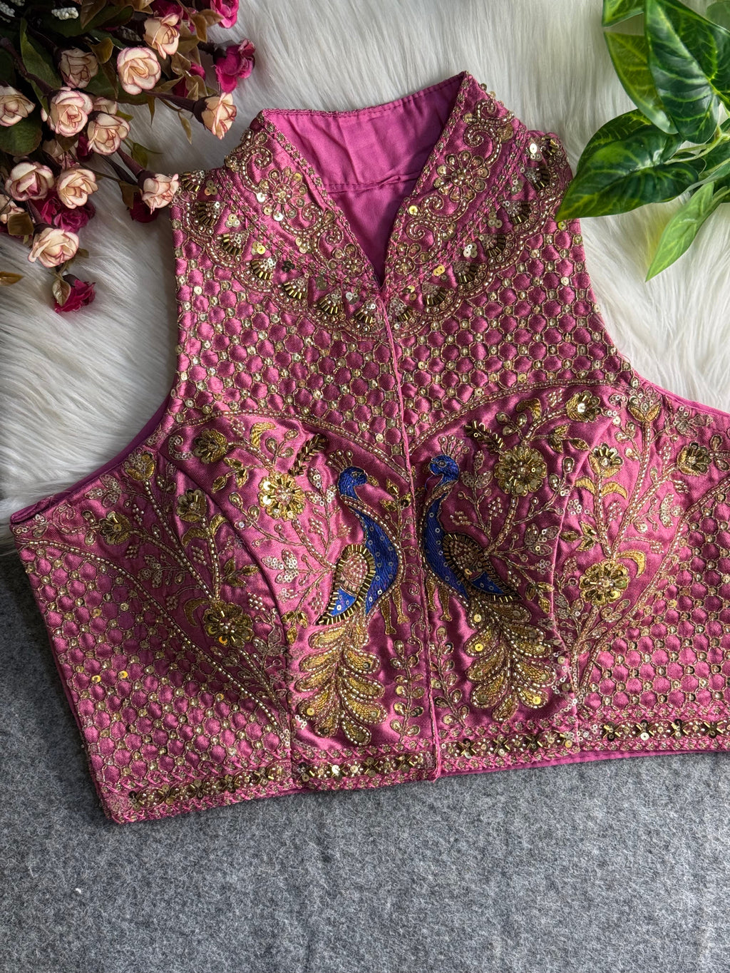 Halter Neck Handwork Peacock Blouse