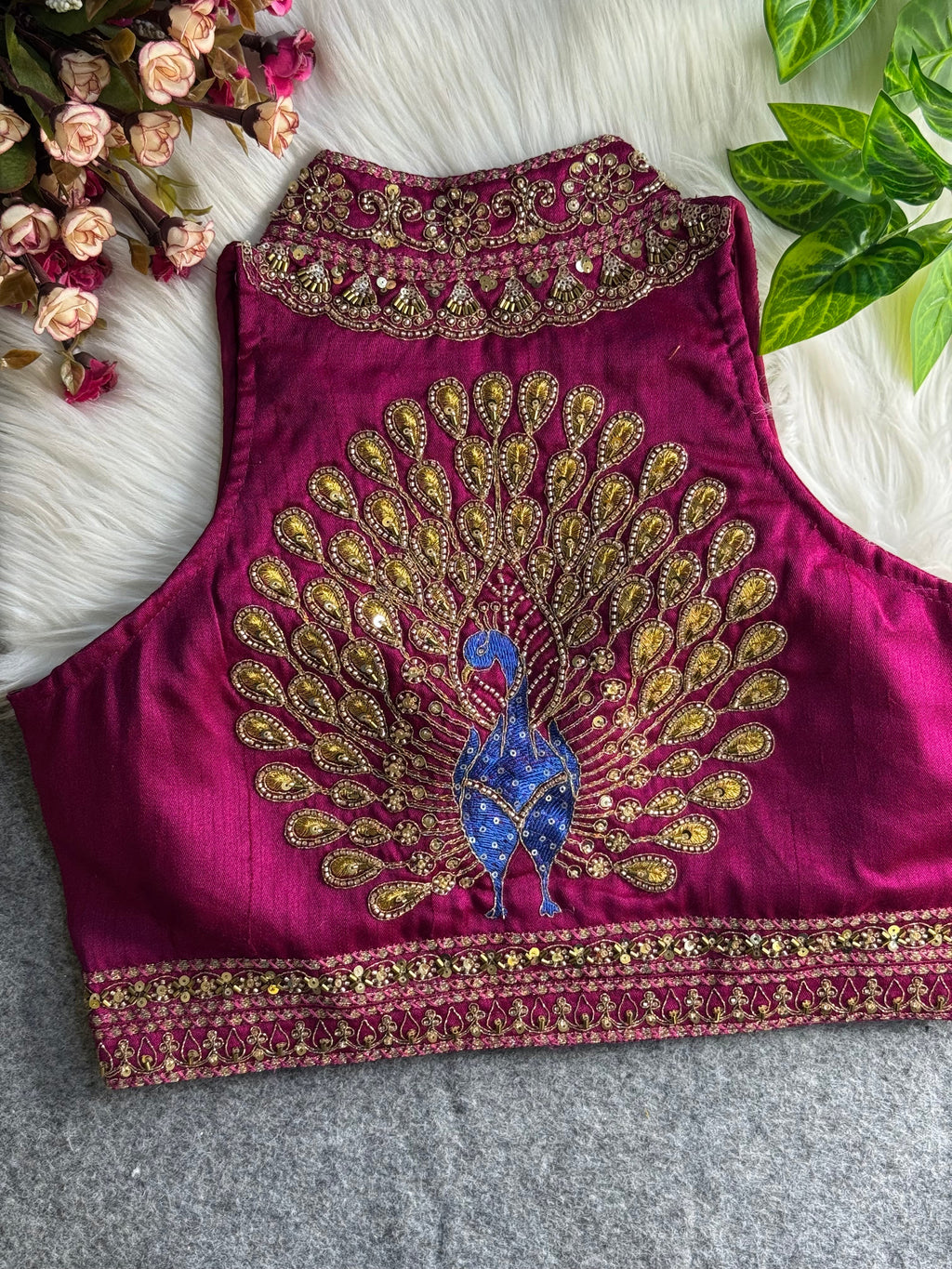 Halter Neck Handwork Peacock Blouse