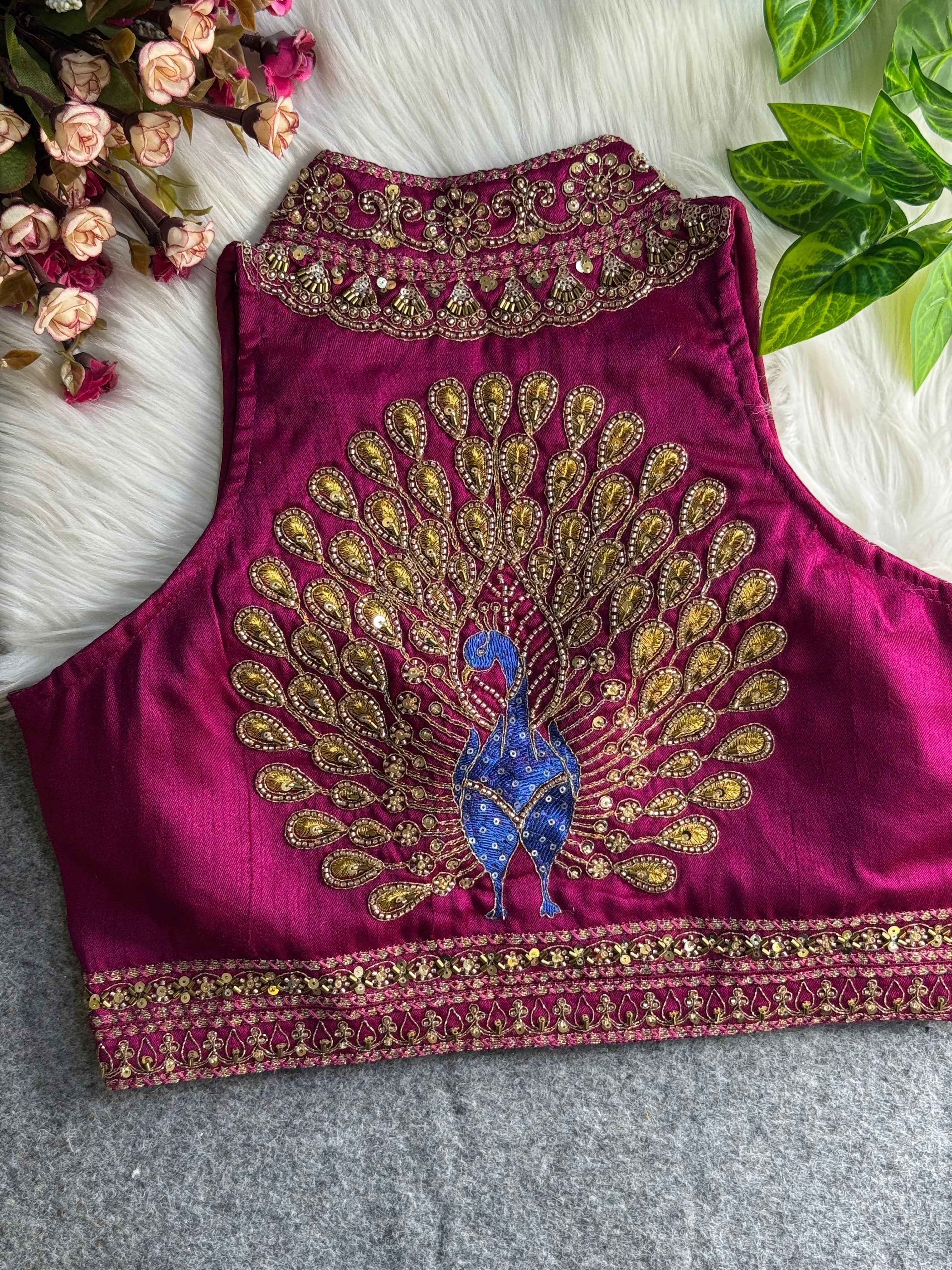 Halter Neck Handwork Peacock Blouse