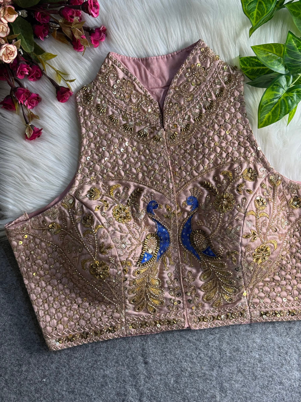 Halter Neck Handwork Peacock Blouse