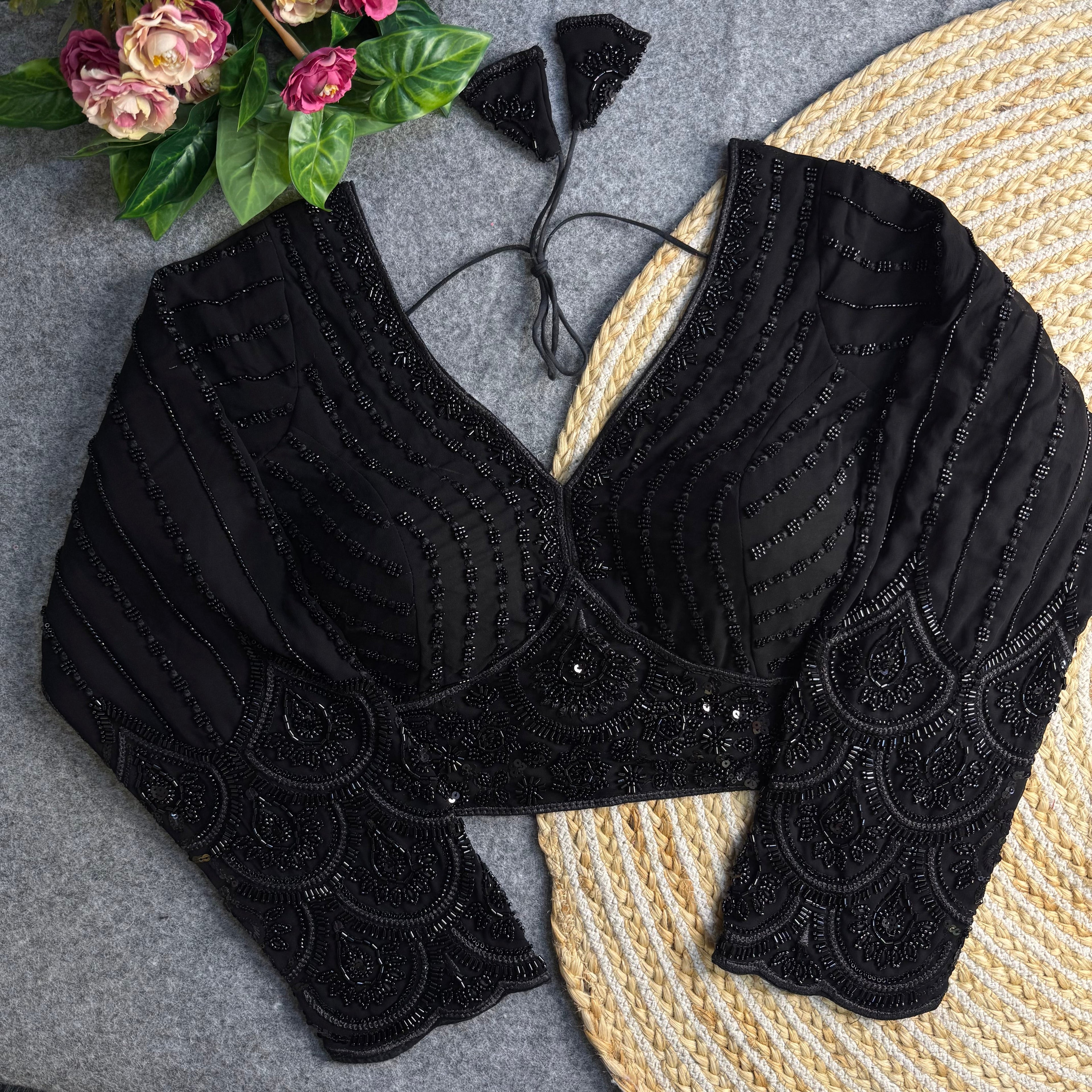 ELEGANT HAND-EMBROIDERED BEADED LONG SLEEVE BLOUSE