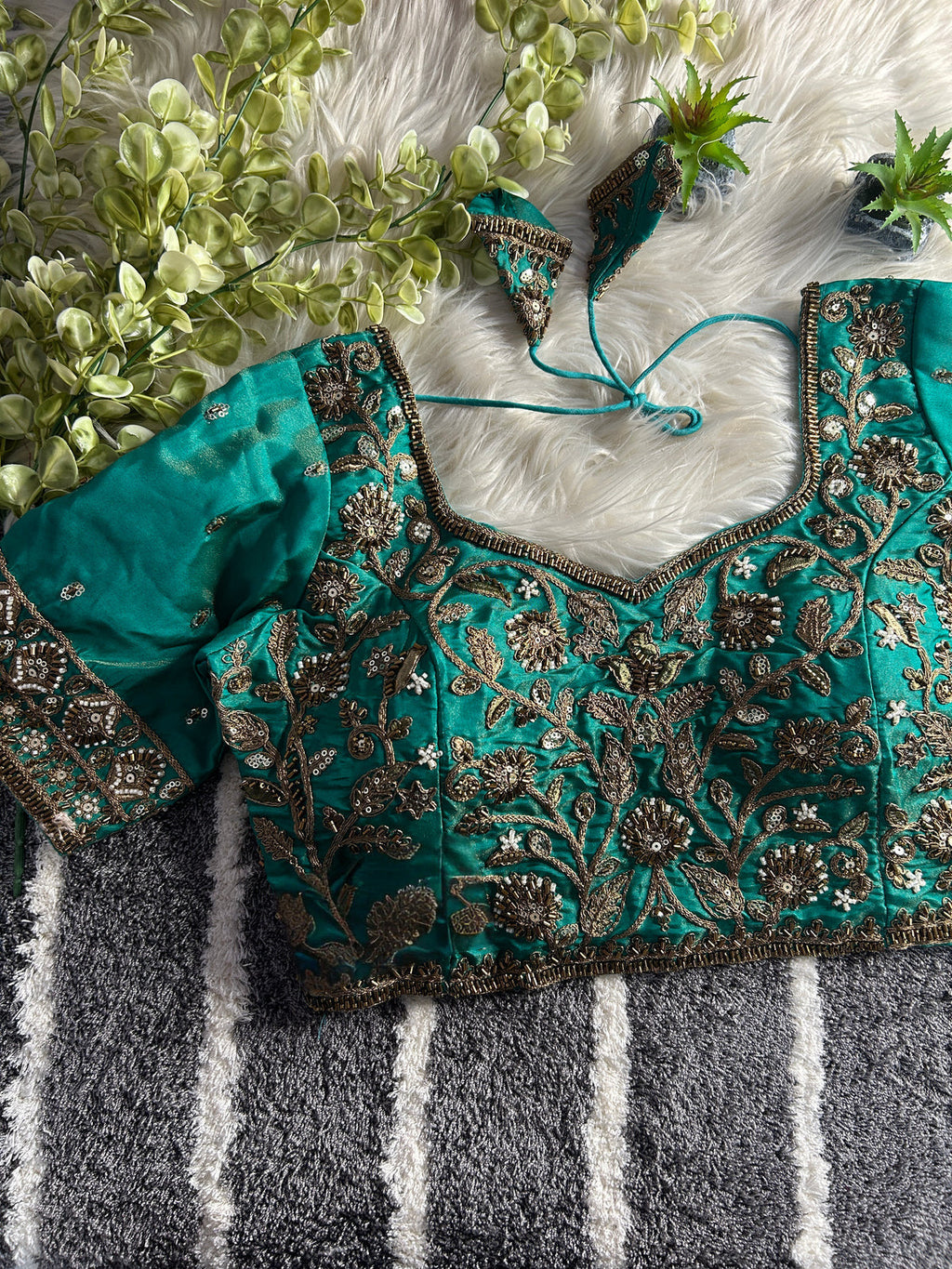 BEAUTIFUL HEAVY STARS  & BEADS COPPER MATCHING WORK BRIDAL BLOUSE