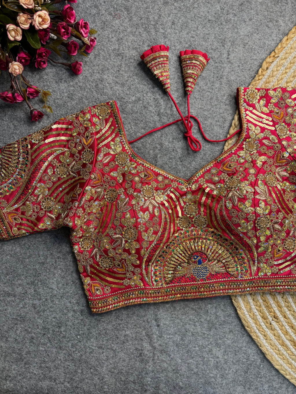 Codding Sequence Peacock Work Bridal Blouse