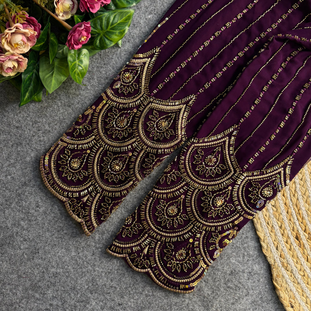 ELEGANT HAND-EMBROIDERED BEADED LONG SLEEVE BLOUSE