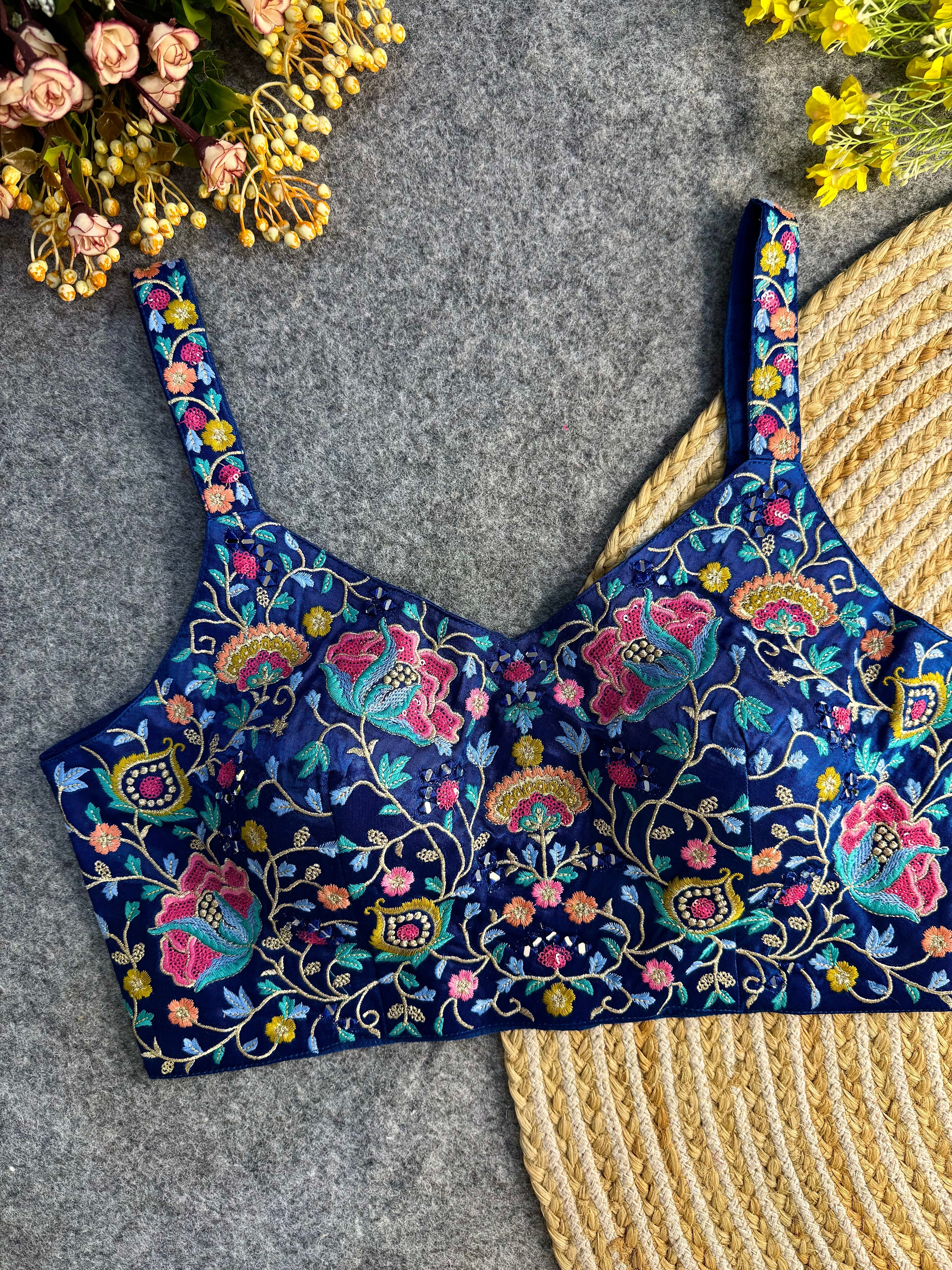 Multi Mirror Work Spaghetti Style Blouse